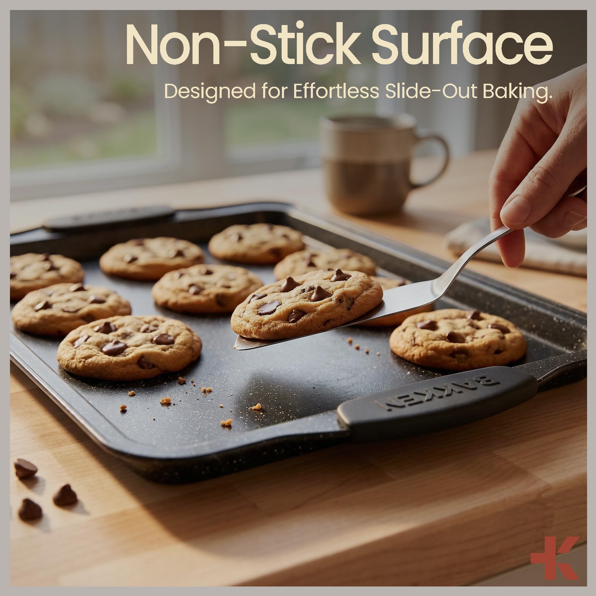 BAKKENMaster 6-teiliges Backformen-Set mit grauer Marmorbeschichtung, professionelle Qualität, Karbonstahl, mit Silikongriffen, ideal für Ofen, Kühlschrank, Gefrierschrank, spülmaschinenfest