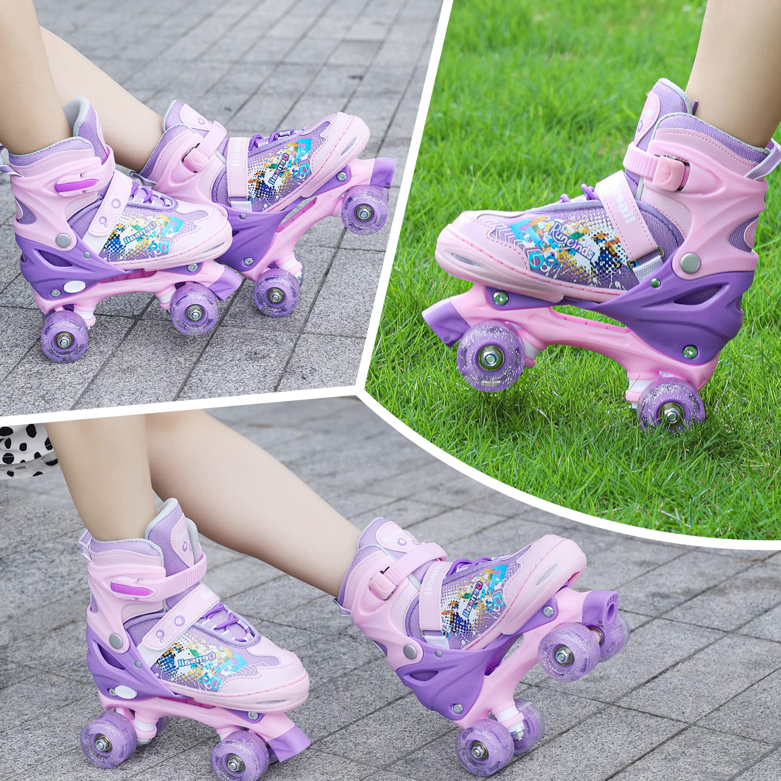 Patins à roulettes réglables pour Tout-Petits de 4 Tailles pour Filles et Femmes avec Roues Lumineuses, Patins à roulettes pour Enfants pour débutants en Plein air intérieur