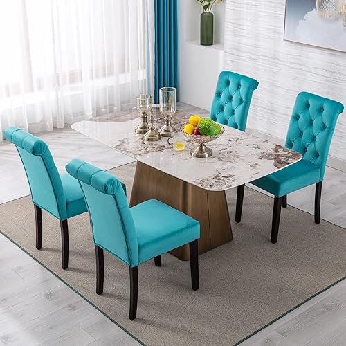 Miniatura 5 de Juego de 4 sillas de comedor tapizadas de terciopelo de madera maciza copetudas, con respaldo alto, sillas Parsons sin brazos para cocina y comedor,