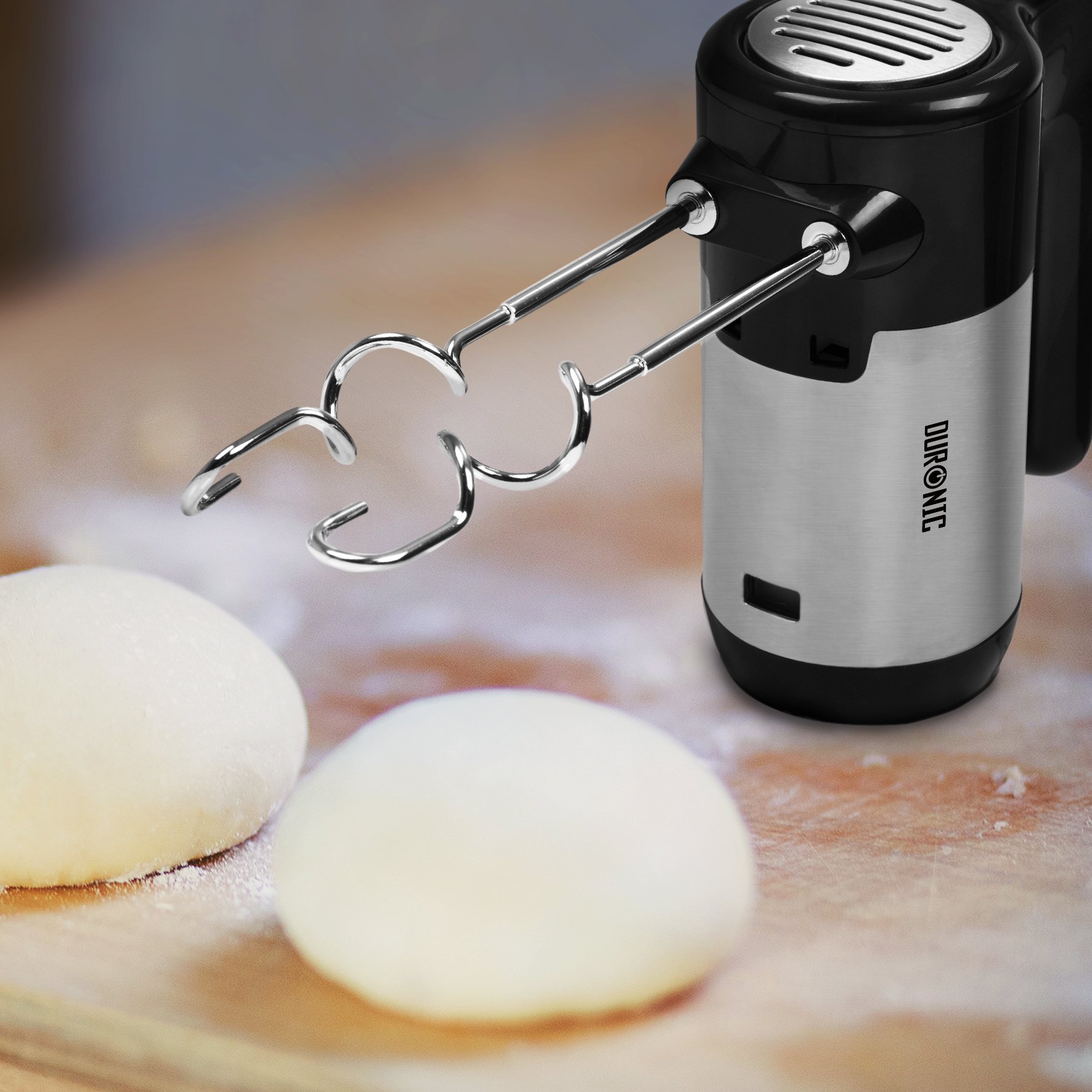 Duronic Sbattitore elettrico 400 W | 5 velocità e funzione turbo | Frusta elettrica con contenitore per accessori | 2 sbattitori 2 ganci e 1 frusta in acciaio INOX (HM3, HM3)