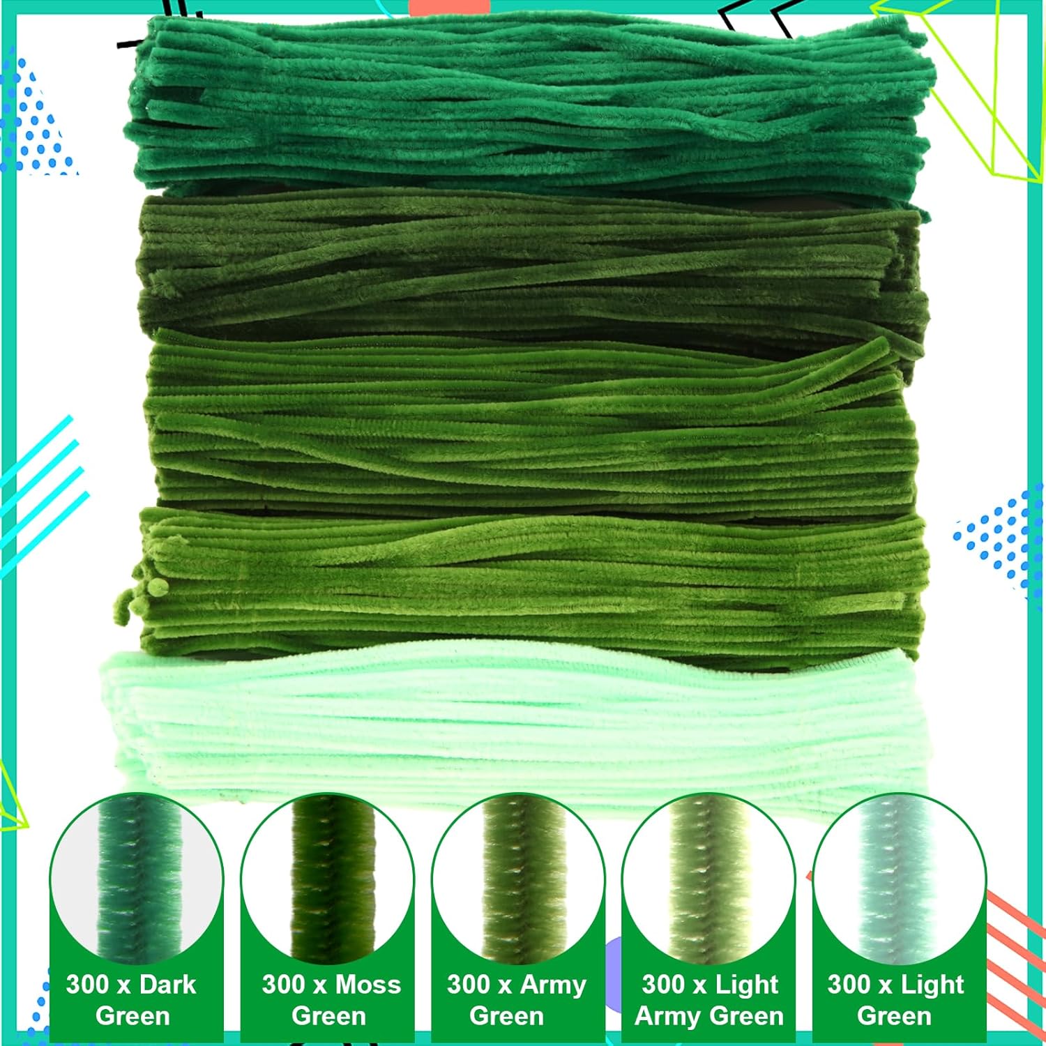 WOPPLXY 1500 Pieces Pipe Cleaners Chenille Stems, 12 Inch Craft Supplies Bulk for DIY Art and Craft Projects Creative Gift Wrapping Party Decorations (Green)