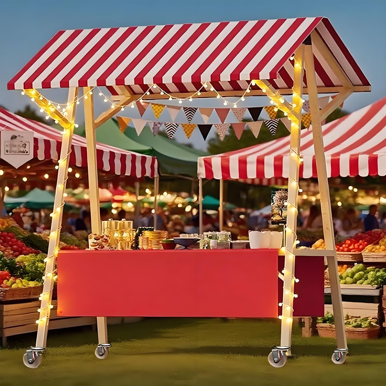Carrito de comida móvil rojo para solucionar el montaje rápido en mercadillos y ferias