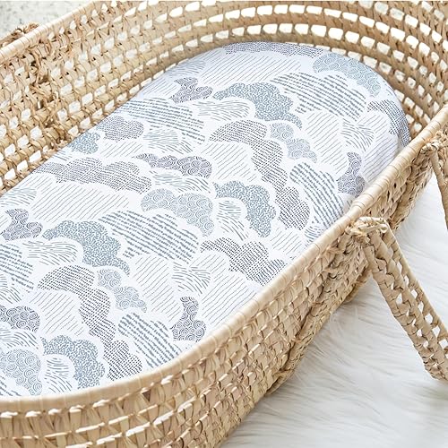 Miniatura 4 de The Peanutshell Juego de sábanas ajustables para moisés, ajuste universal para colchones ovalados, rectangulares, de reloj de arena, luna y estrellas