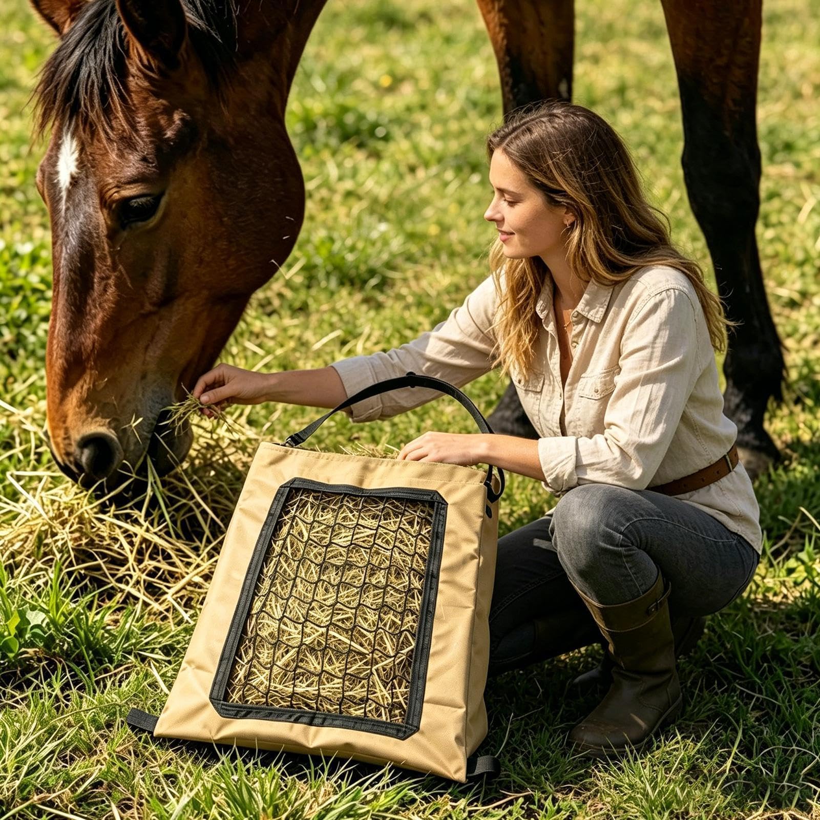 Bolsa Pienso para Caballos En Tela Oxford Con Gran Capacidad Y Fácil