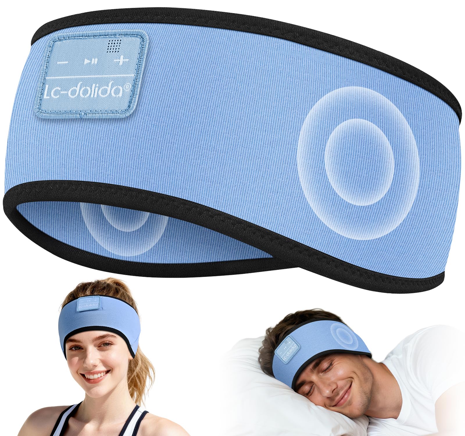 LC-dolida Schlafkopfhörer Bluetooth Stirnband Kopfhörer, Schlafkopfhörer Seitenschläfer Schlaf zum Kopfhörer 15+ Std Playtime Schlafstirnband mit HiFi-Stereo für Sport Training,Joggen,Yoga,Reisen
