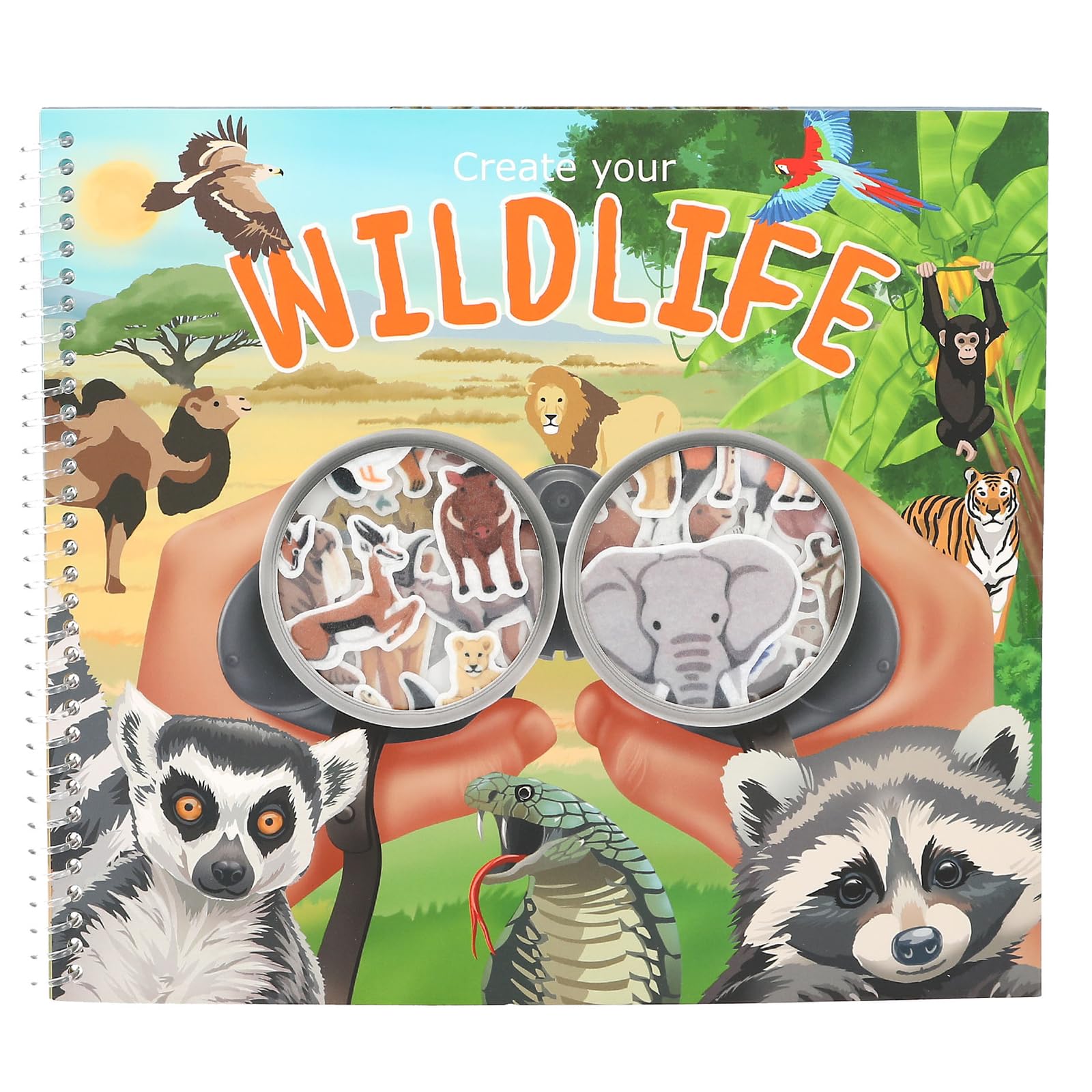 Depesche 13601 Create Your Wild Life Colouring Book with 16 Pre-Printed Pages for Designing Different Landscapes, Set Including 4 Pages Animal Stickers