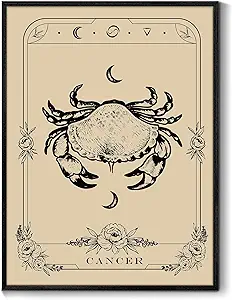 SERIMINO Witchy Framed Wall Art, Cancer Tarot Canvas Prints Paintings, Horoscope Dark Academia Home Decor Aesthetic, 12X16inch Gothic Wall Decor for Room