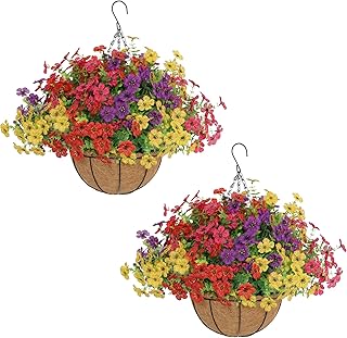 Senjie Artificial Hanging Flowers with Basket