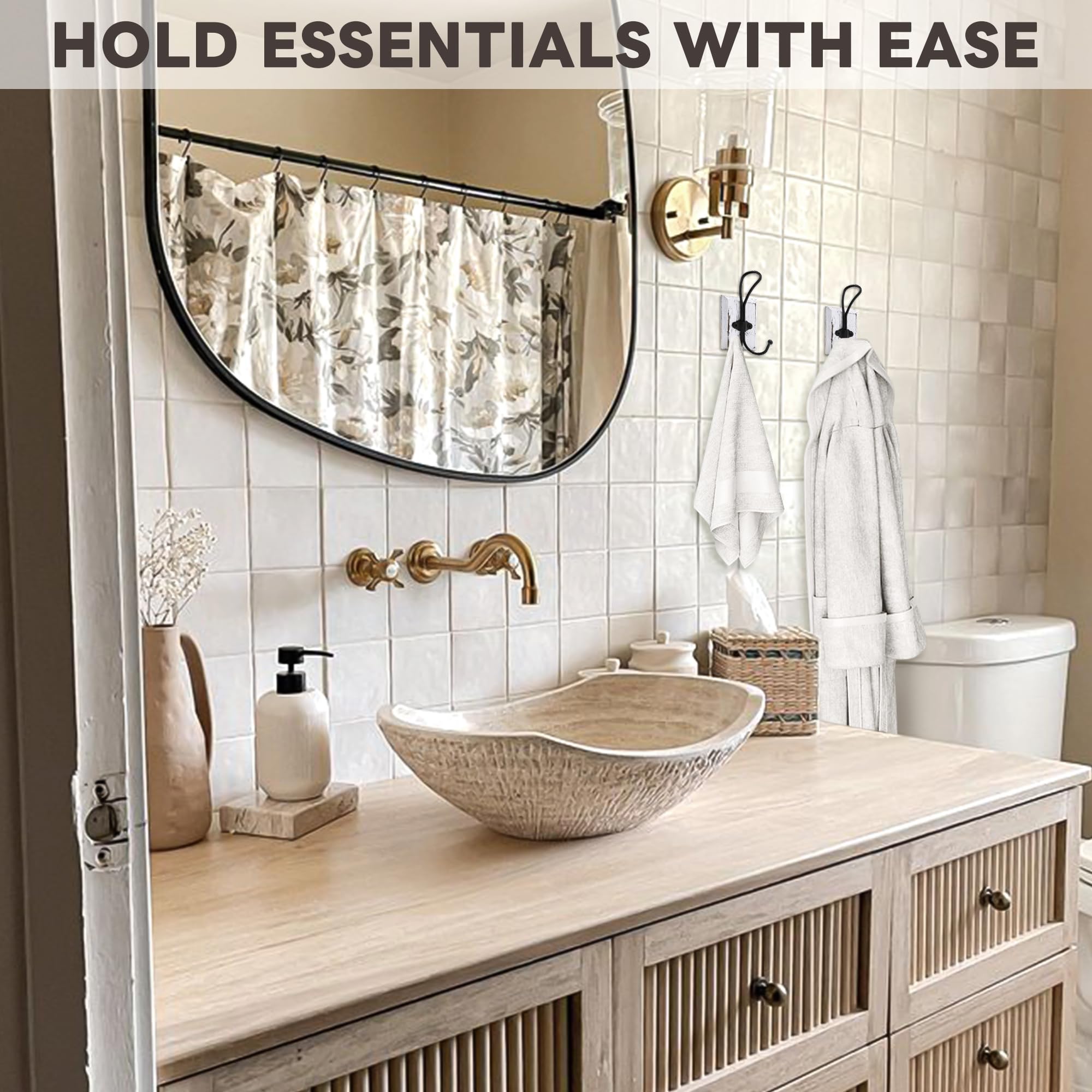 Paquete de 2 ganchos de pared de madera de pino, perchero adhesivo o para toallas de baño, perchas decorativas rústicas para entrada para sombreros, llaves, bolsos, bolsos, color blanco