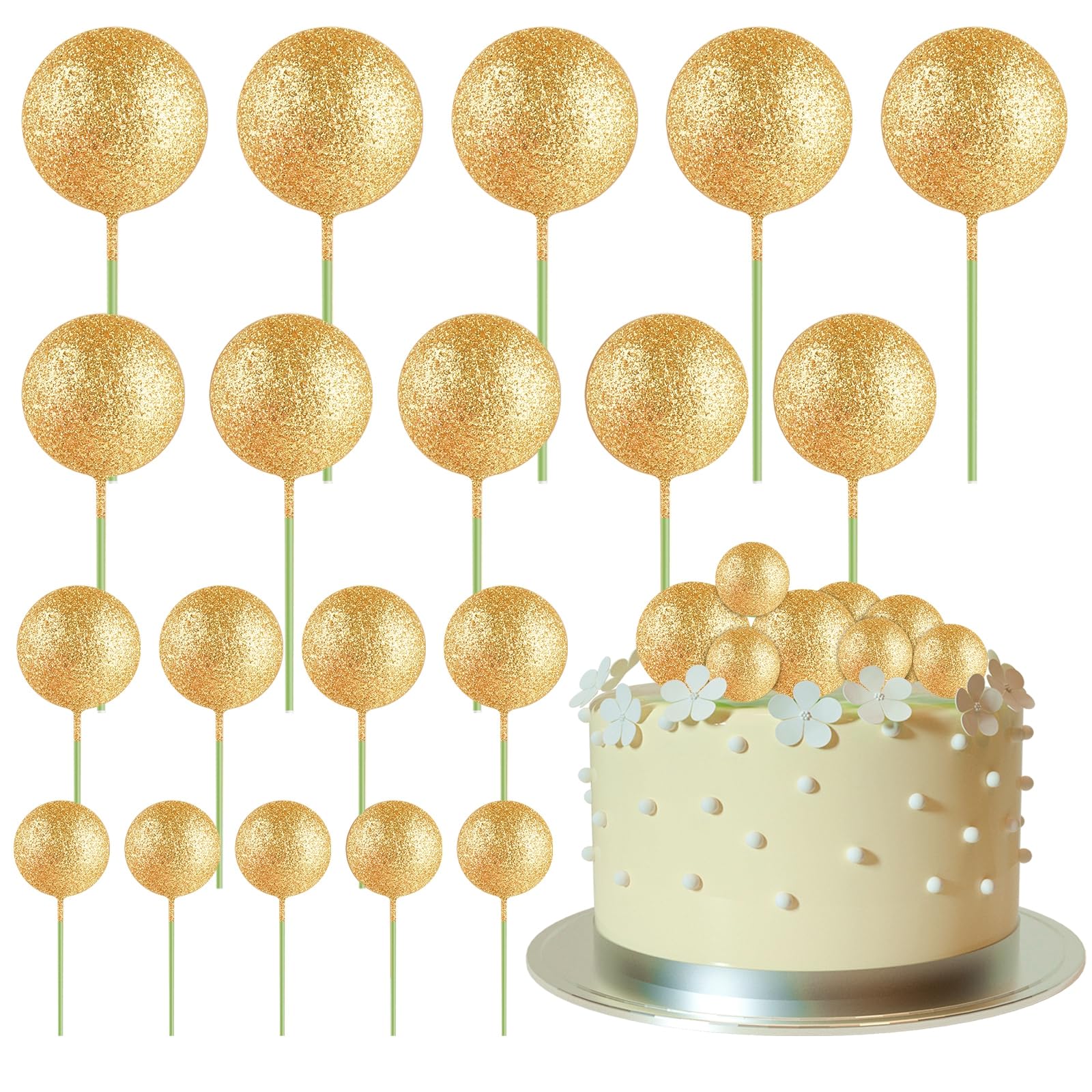 ASTARON 20 Piezas Adornos de Bolas para Pasteles Mini Globos Adornos para Pasteles Bolas Selecciones para Pasteles para Decoraciones de Pasteles de Cumpleaños y Bodas (Purpurina Oro)