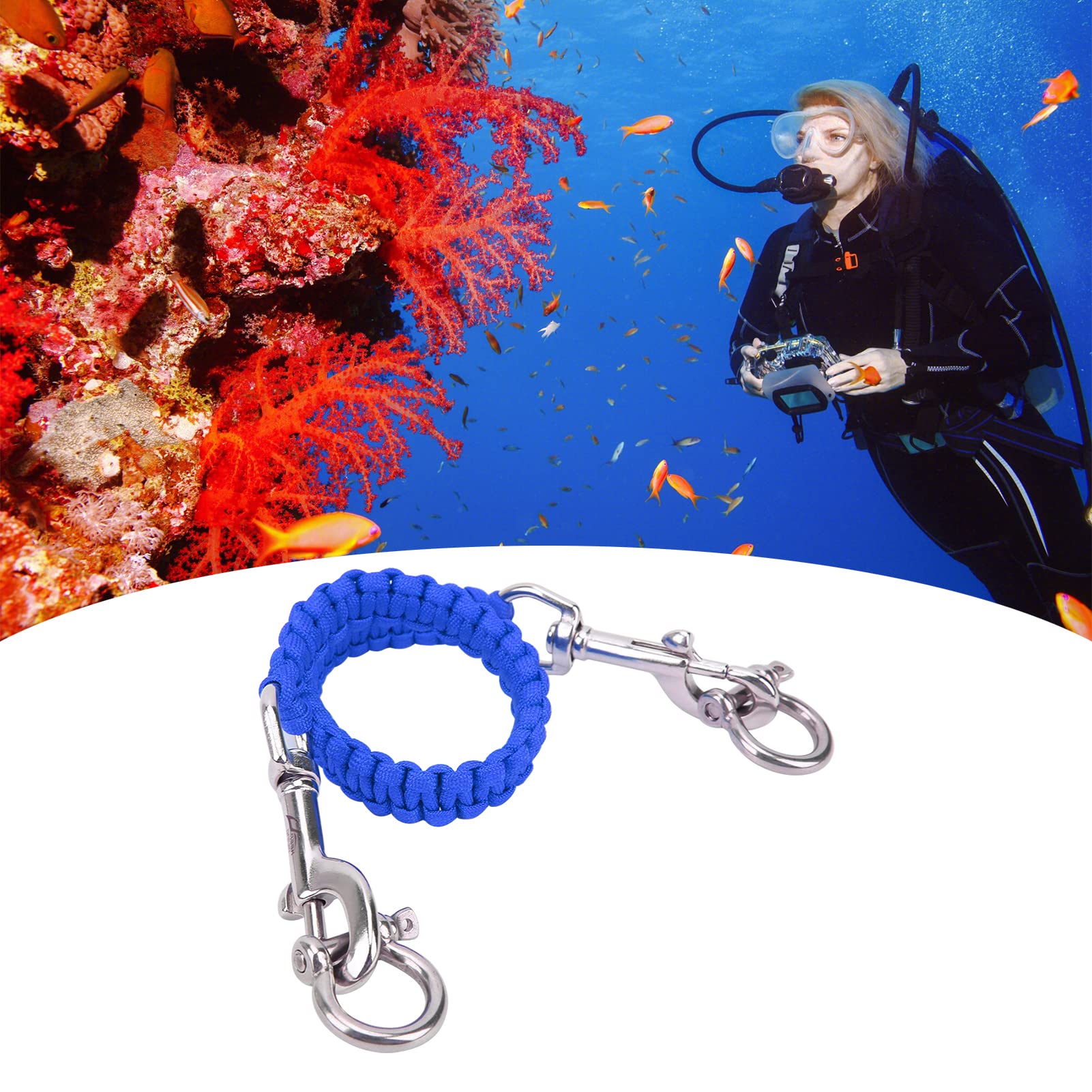 VGEBY Diving Camera Lanyard 316 Stainless Steel, 360° Flexible Rotation, for Dive (RoyalBlue)