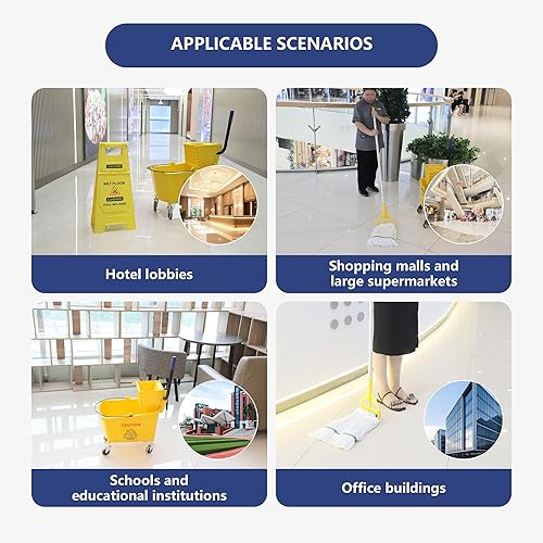 Miniatura 6 de Combo de cubo de fregona y escurridor de prensa lateral de 35 cuartos de galón en ruedas, color amarillo, para limpieza de suelostrapeador húmedo,