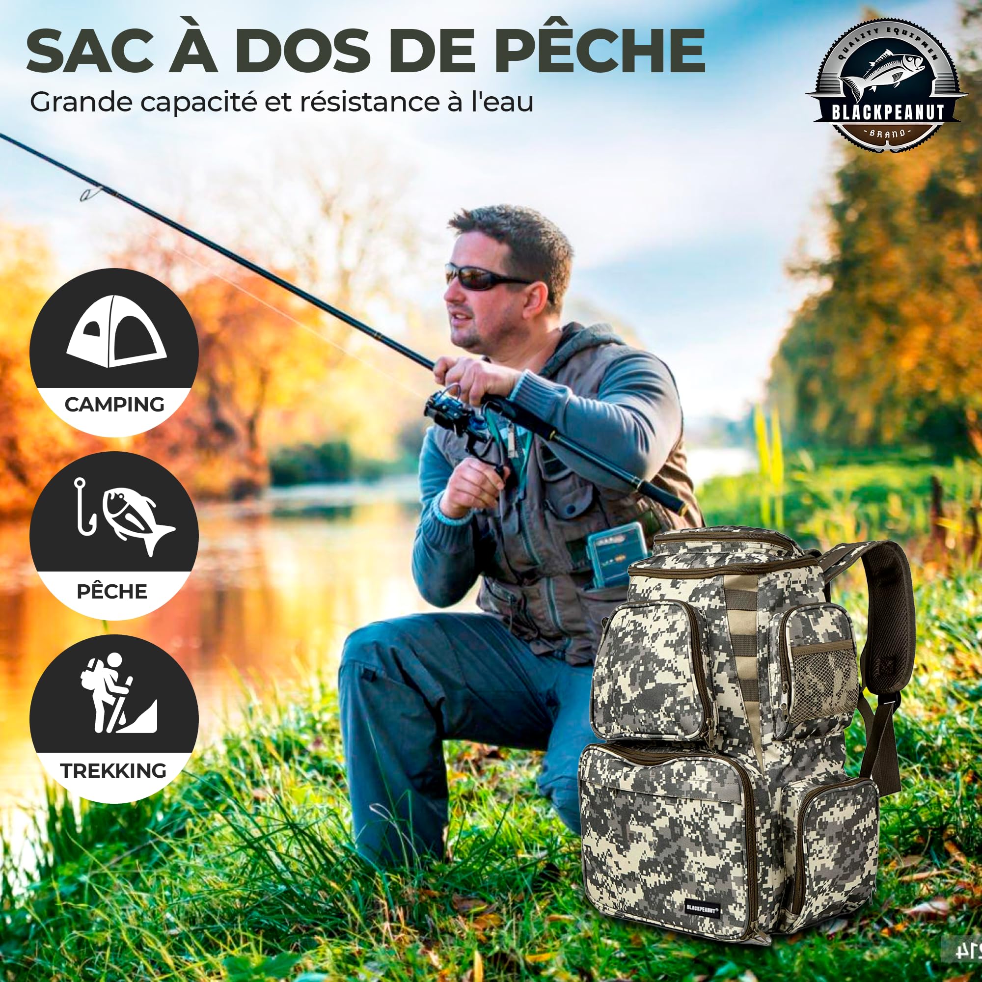 Sac à Dos de Pêche avec 4 Boîtes Spinning Carpe Brochet