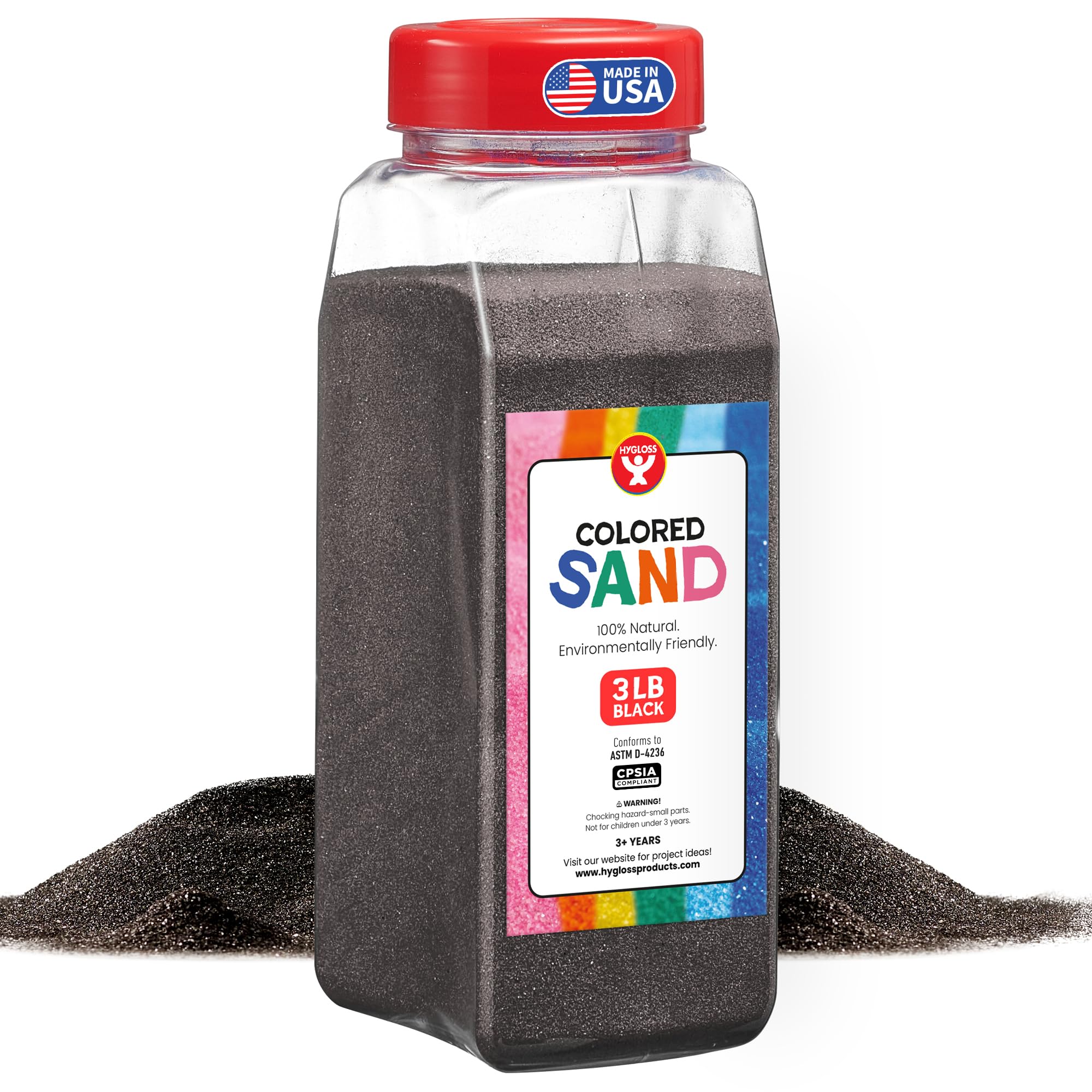 Hygloss Colored Sand for Crafts – 3 lb Bottle, Black – Vibrant Colorful Fine Sensory Play Sand Art Kits for Kids – Classroom Activities for Children 3 4 5 6 7 8 9 10 11 12 – Safe for Ages 3+