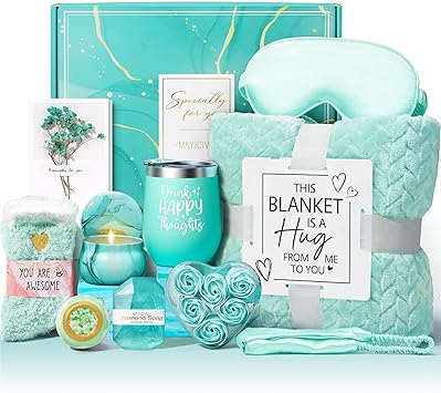 Mothers Day Birthday Gifts for Women Self Care Get Well Soon Gifts, Ocean Relaxing Spa Gift Basket Thinking of You Care Package with Flannel Blanket, Unique Gift for Her Mom Wife Grandma Friend Sister