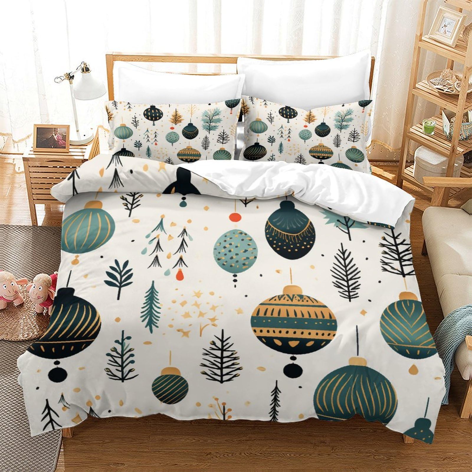 Parure de lit 3 pièces Noël 140x200 avec housse de couette en microfibre