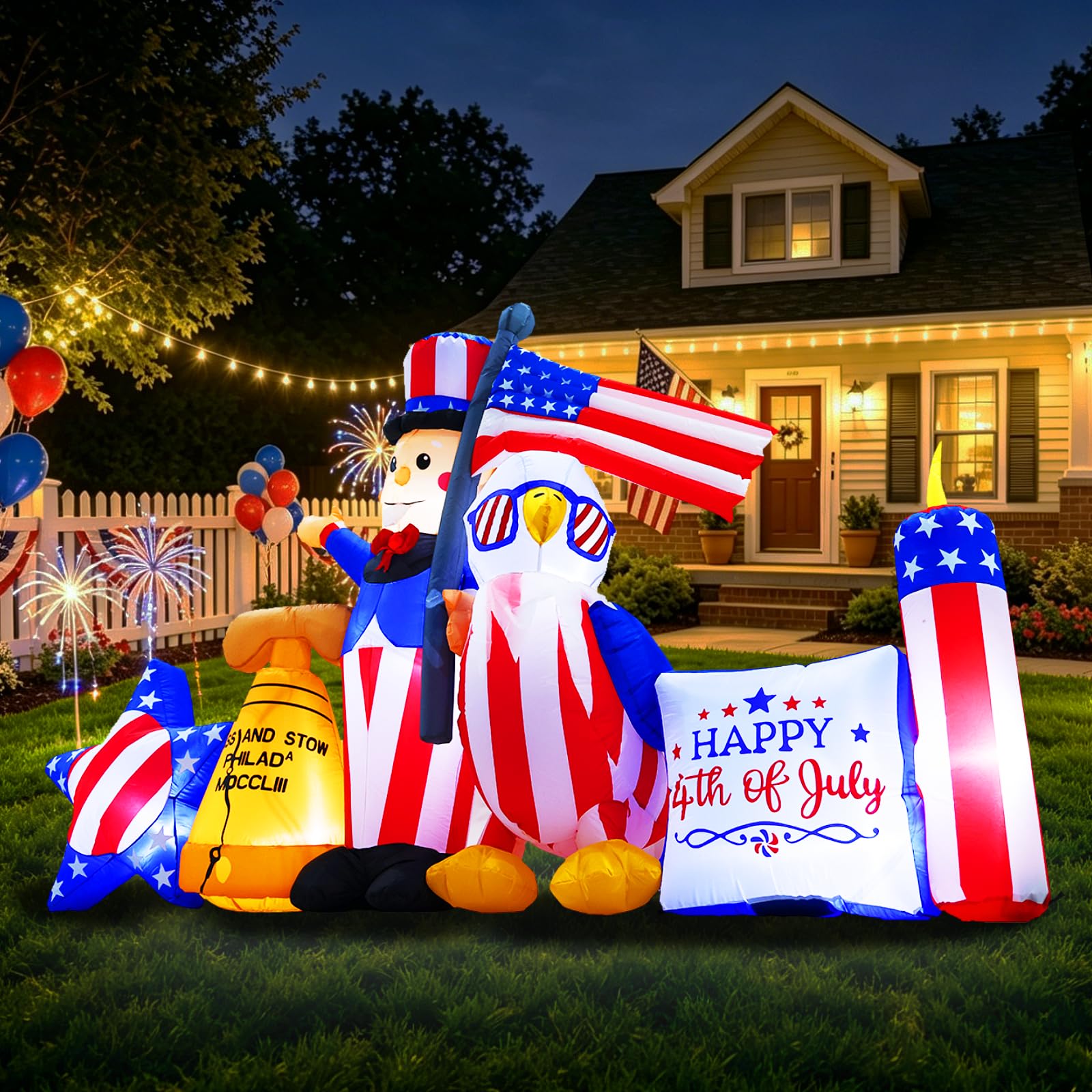 GIFTFIND 10.7FT Long 4th of July Inflatables Outdoor Decorations, Patriotic Independence Day Inflatable Uncle Sam Combo, Built in LED Lights Holiday Blow Up for Party Garden Yard Lawn Decor