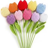 Geelin 10 Pack Handmade Crochet Tulip Flowers - Knitted Yarn Artificial Bouquet for Easter, Weddings, Mother's Day Home Decor & Gifts