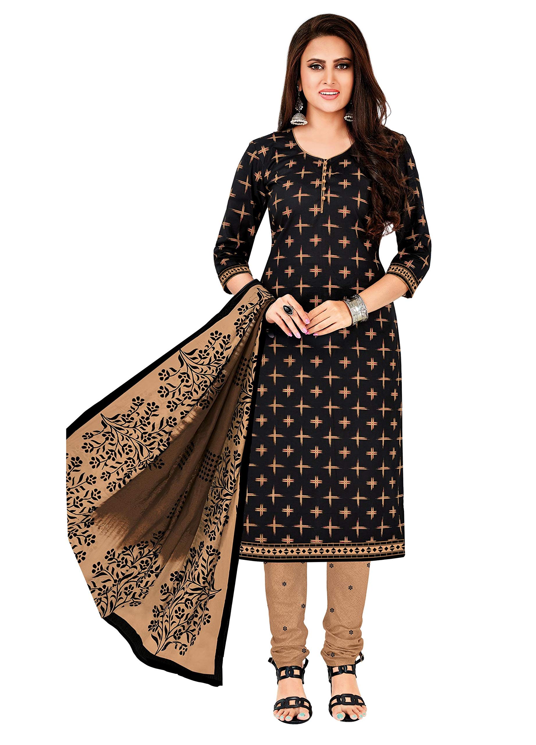 miraan Women Cotton Unstitched Dress Material (SAN1406, Black, Free Size)-picture-53