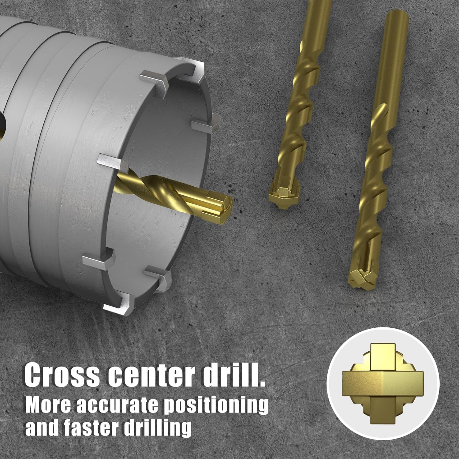 コンクリートホールソー (35mm丨1-3/8'')、220mm SDS Plus シャンク、ダストキャッチャー 2