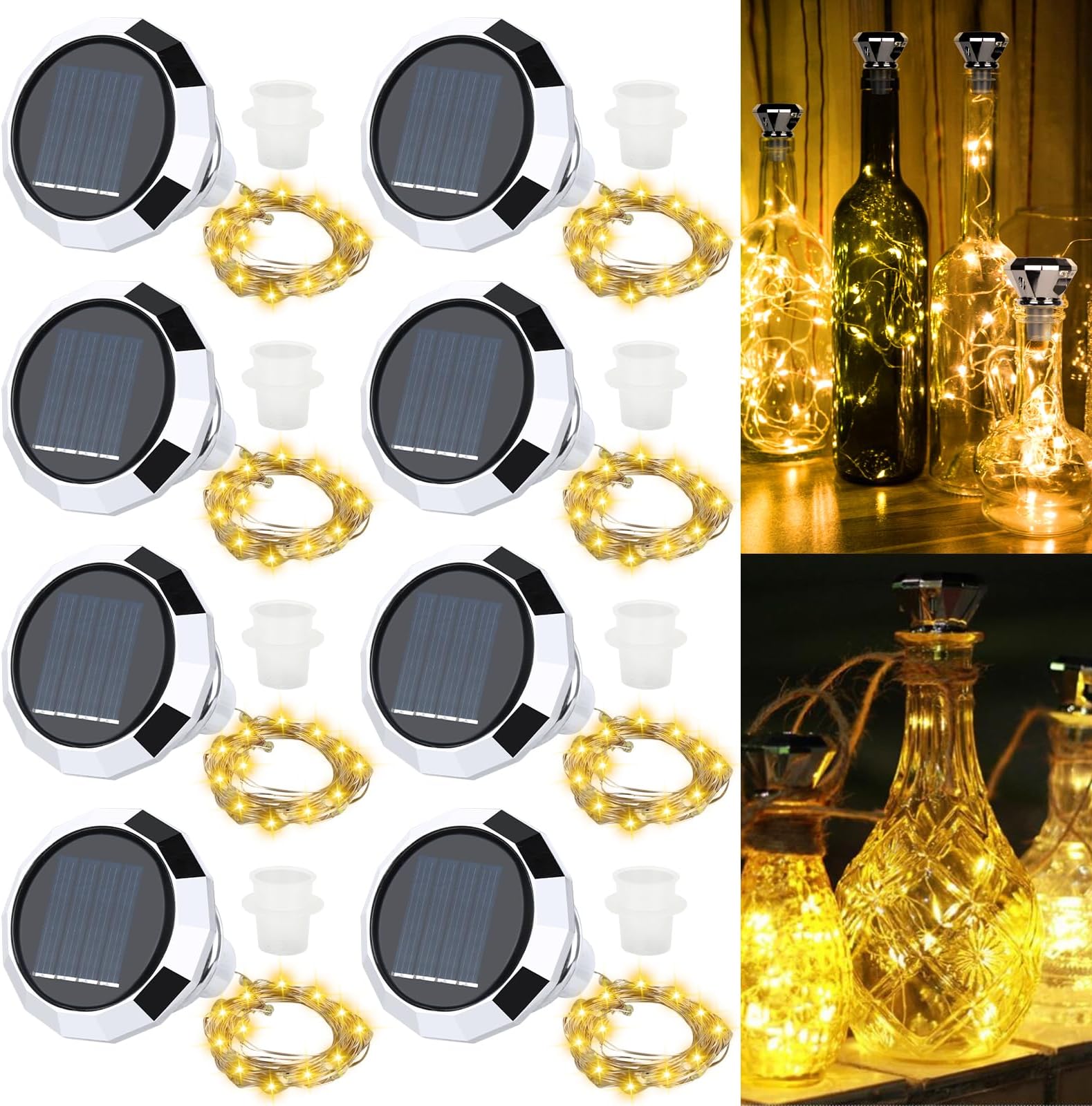 Pack of 8 Solar Bottle Lights, Solar LED Bottle Lights, 2 m 20 LED Bottle Fairy Lights, Corks, Outdoor LED Corks, Wine Bottle Light Chain for Bottle DIY, Party, Garden, Wedding Decoration