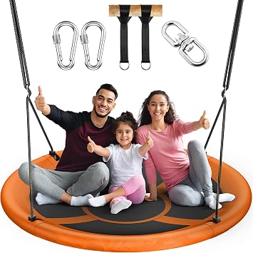Everyfun 43" Saucer Tree Swing for Kids Adult, 700lbs Weight Capacity, Waterproof Flying Saucer Swing with Adjustable Hanging Straps, Swing Seats for Backyard Outdoor Indoor Playground, Orange