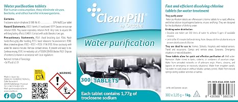 Water purification Tablets – 300 Tablets – Suitable for Human Consumption, eliminate Viruses, Bacteria and Other Harmful Microorganisms