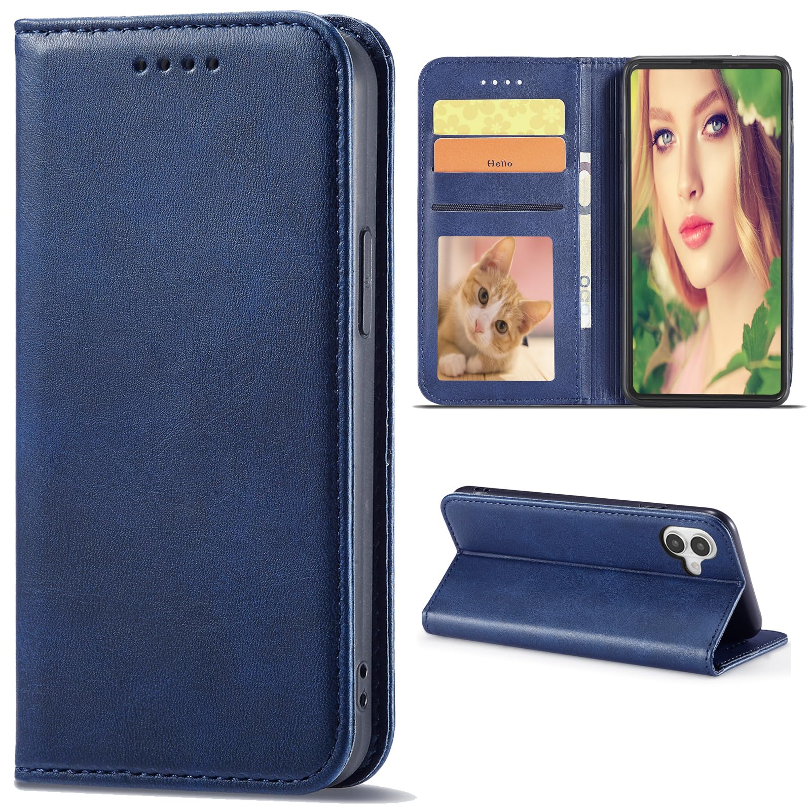 iPhone17 ケース 手帳型 アイフォンカバー 携帯ケース あいふぉん手帳型 スマホケース 携帯カバー PUレザー ストラップホール付き カード収納 財布型 内蔵マグネット式 スタンド機能 薄型 防水 耐衝撃 全面保護 (iPhone 17対応) ブルー