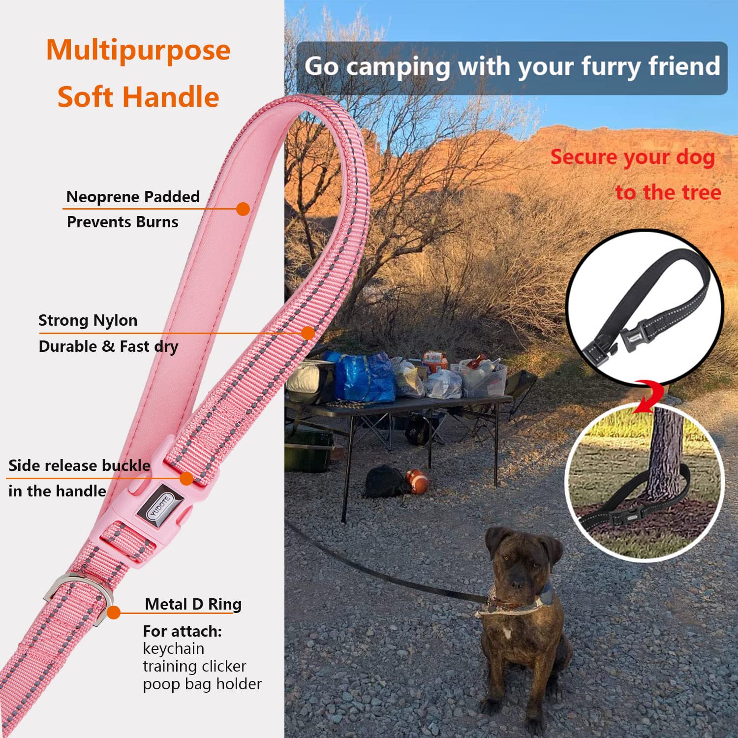 Petiry Training Lead For Dogs,10ft Reflective Nylon Long Line Leash With Soft Padded Handle For Puppy Traininig Recall Tracking Obedience,Pink,3 Meters - Image 3
