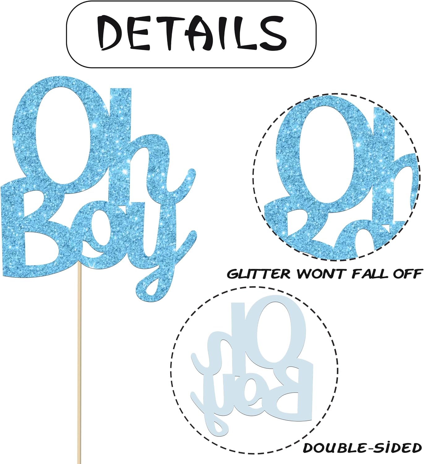 12pcs Oh Boy Centerpiece Sticks LUCKYQUBE Blue Glitter it's a Boy Gender Reveal Party Table Toppers Oh Baby Shower Table Decorations for Baby Boy‘s Birthday Party Baby Shower Supplies