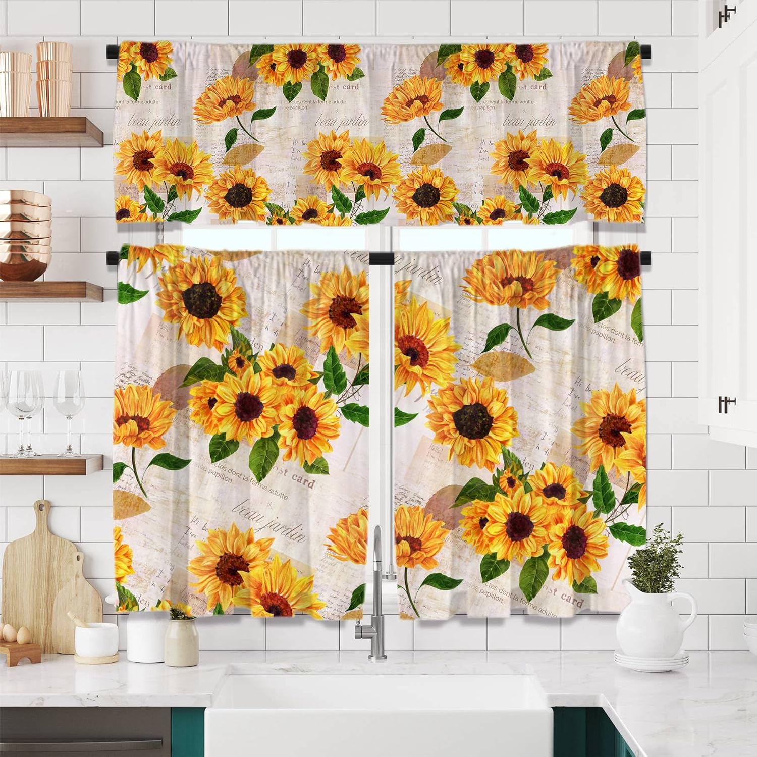 Yilinata Sunflower Window Curtains Set with Valance 3pcs