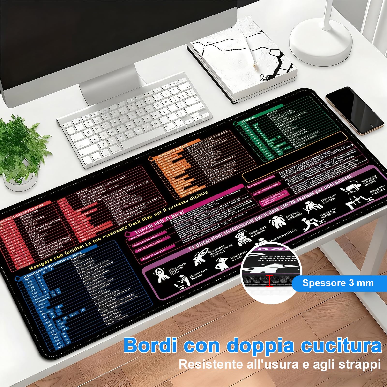 Tappetino Da Scrivania Excel Con Scorciatoie – XL 80x30 Cm, Bordi Cuciti, Antiscivolo, Impermeabile – Regalo Ideale Per Ufficio E Produttività