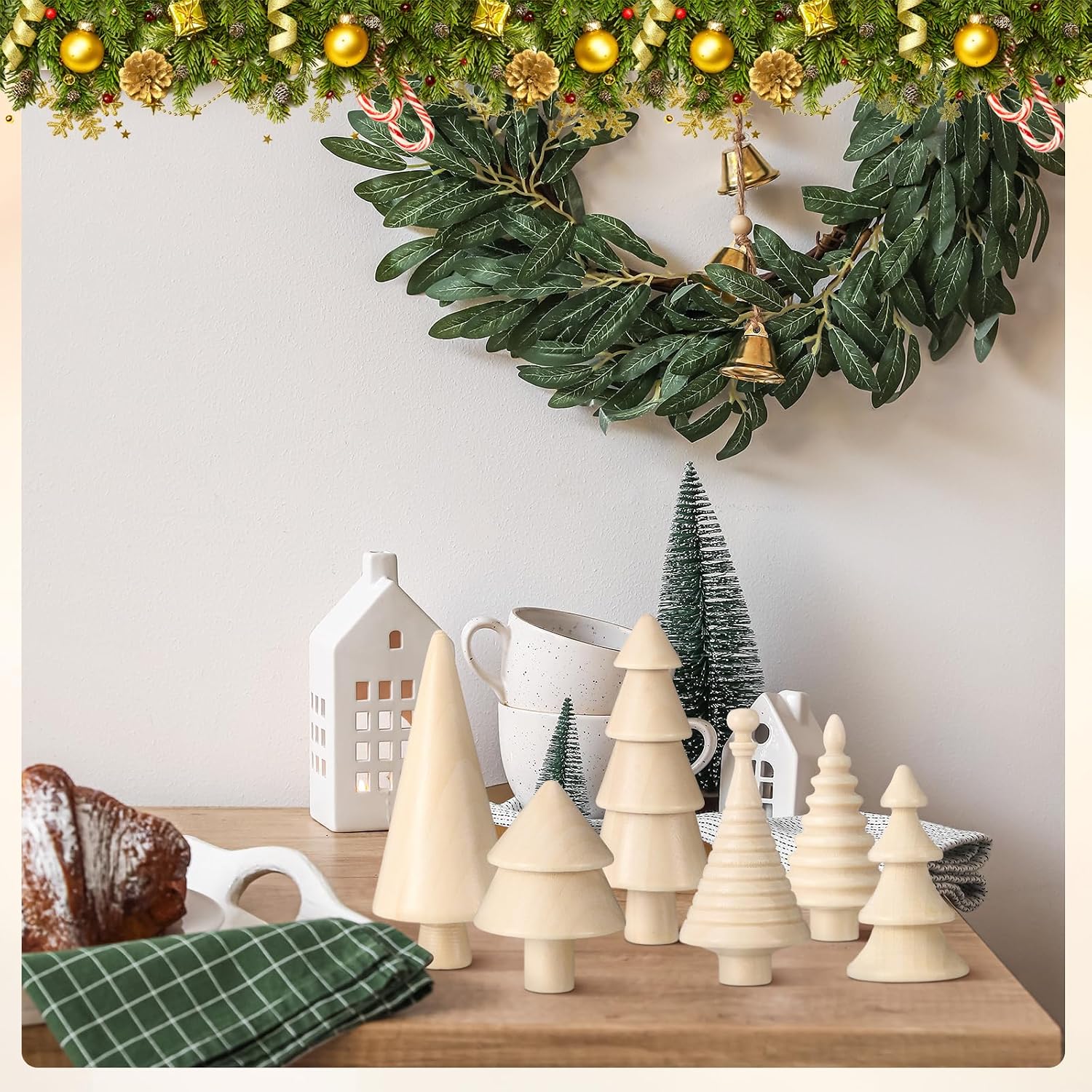 Namalu 6 Pcs Mini Wooden Christmas Trees for Crafts Farmhouse Decor, Boho