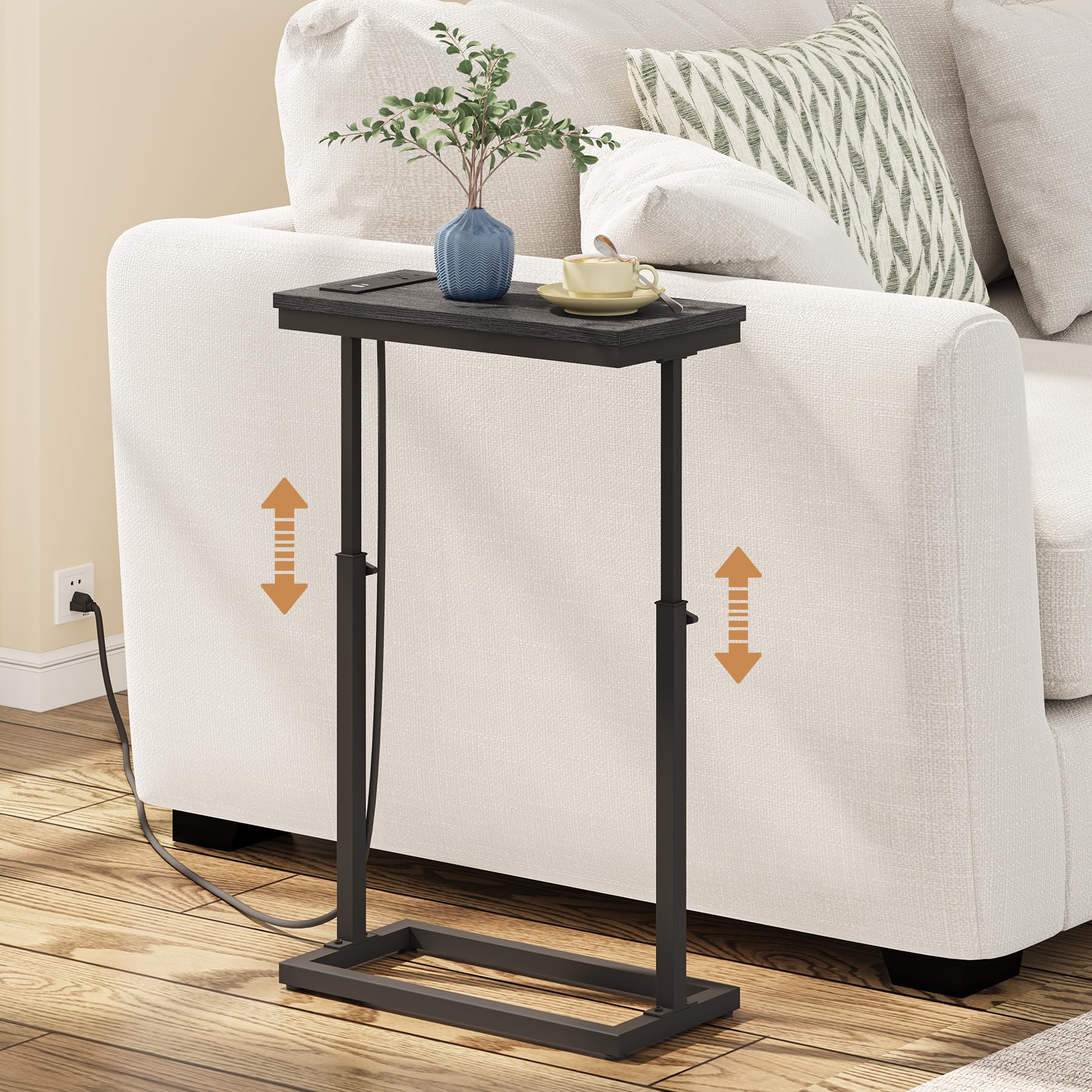 Photo 1 of TUTOTAK End Table with Charging Station, Side Table, Tall Couch Table, Sofa Table, Living Room, Bedroom,Black TB01BK084