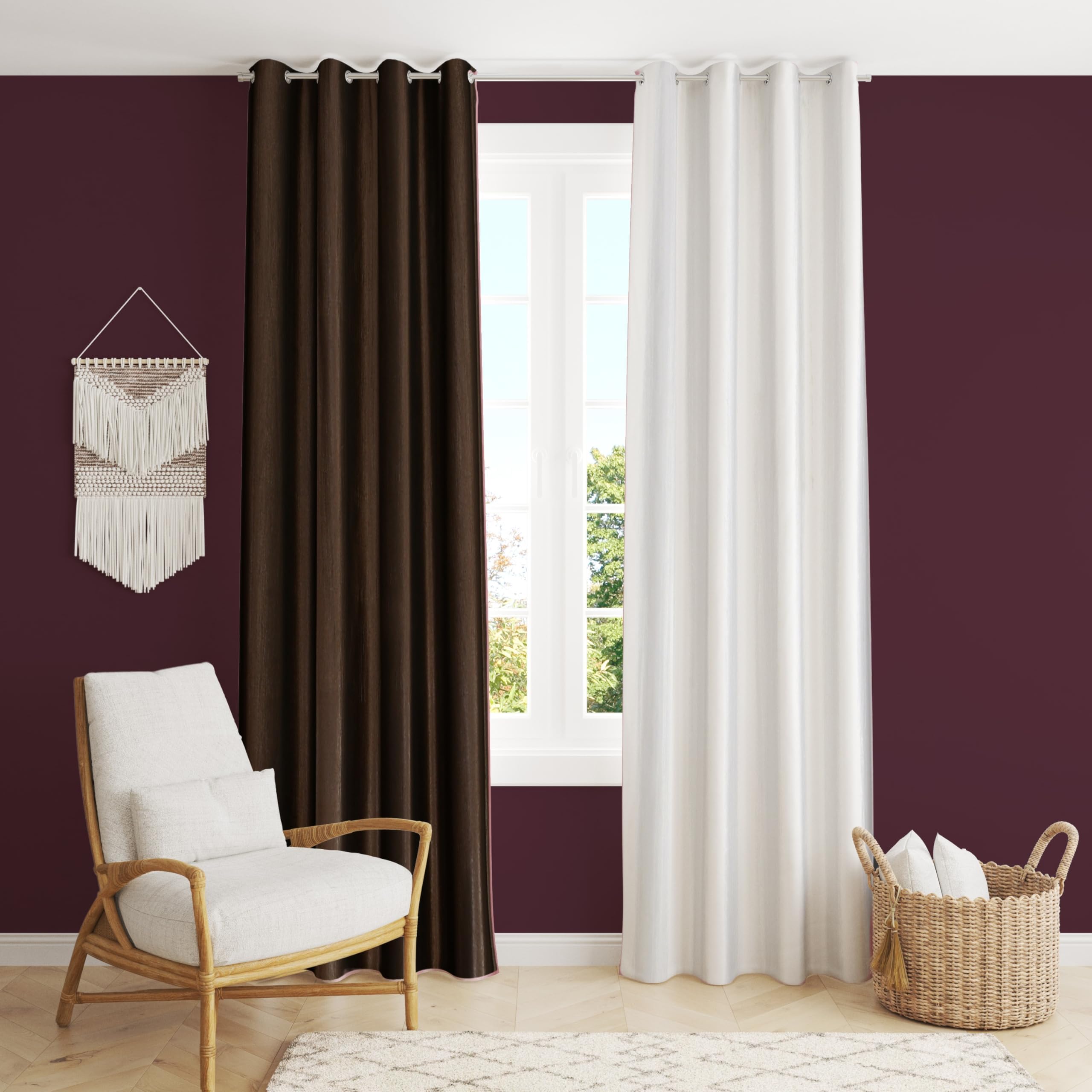 Yarnis Elegant Polyester Solid Plain Curtain for Home, Living Room, Bedroom Decor I Pack of 2 I (Brown & White, Extra_Long_Door_9 FT)