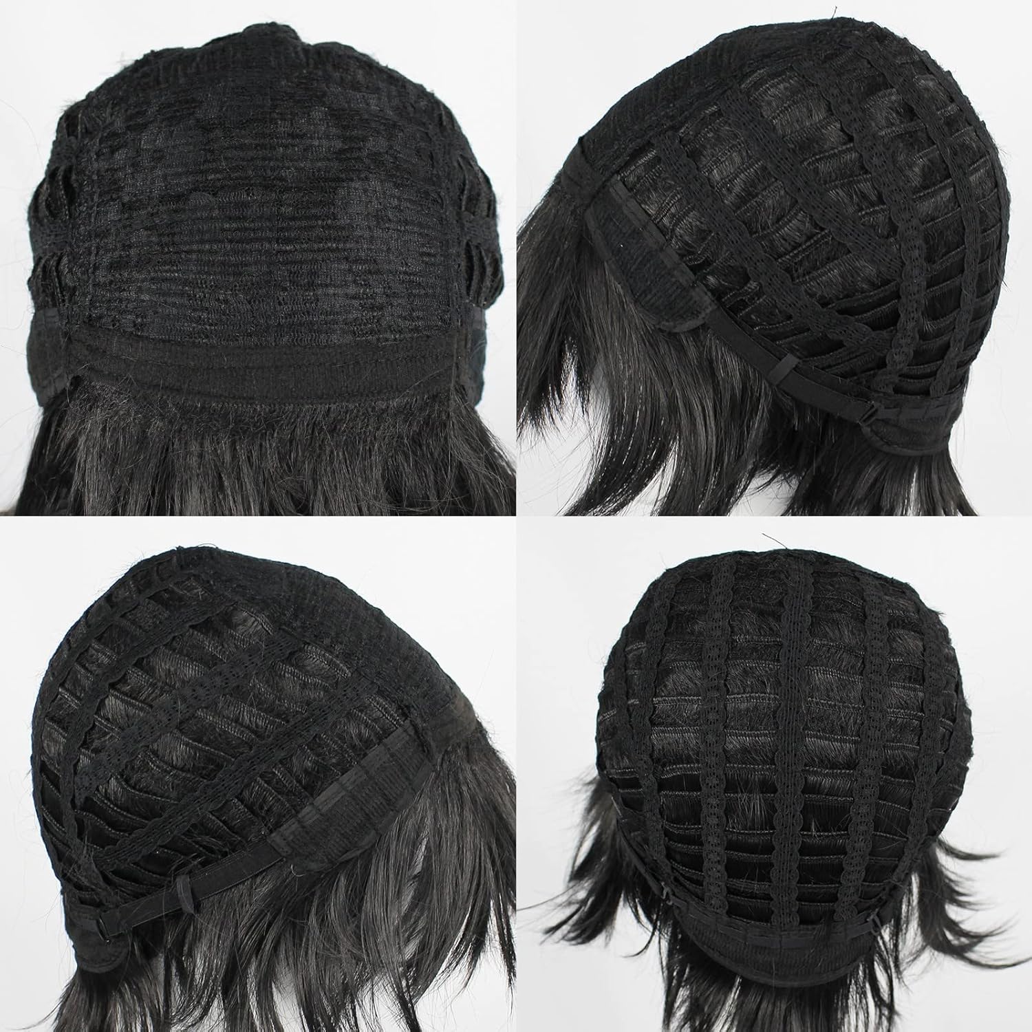 ANOGOL Hair Cap+ Short Black Wig for Men Short Black Men's Wigs for Cosplay Black Anime Cosplay Wig Layered Black Party Wigs with Bangs for Halloween Costume Christmas Peluca Negra Synthetic Hair - Image 6