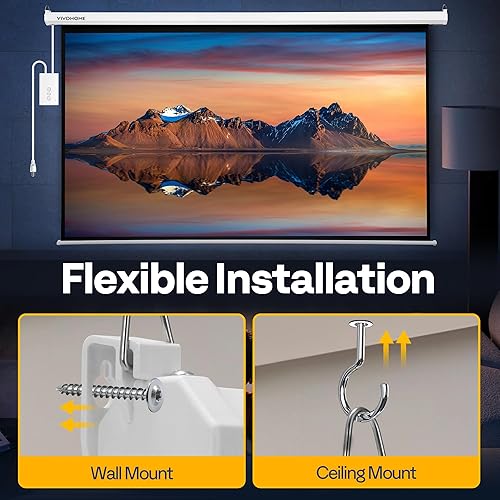 Miniatura 6 de VIVOHOME Pantalla de proyector motorizada con control remoto, pantalla de proyección eléctrica automática de 169 de 100 pulgadas, pantalla de