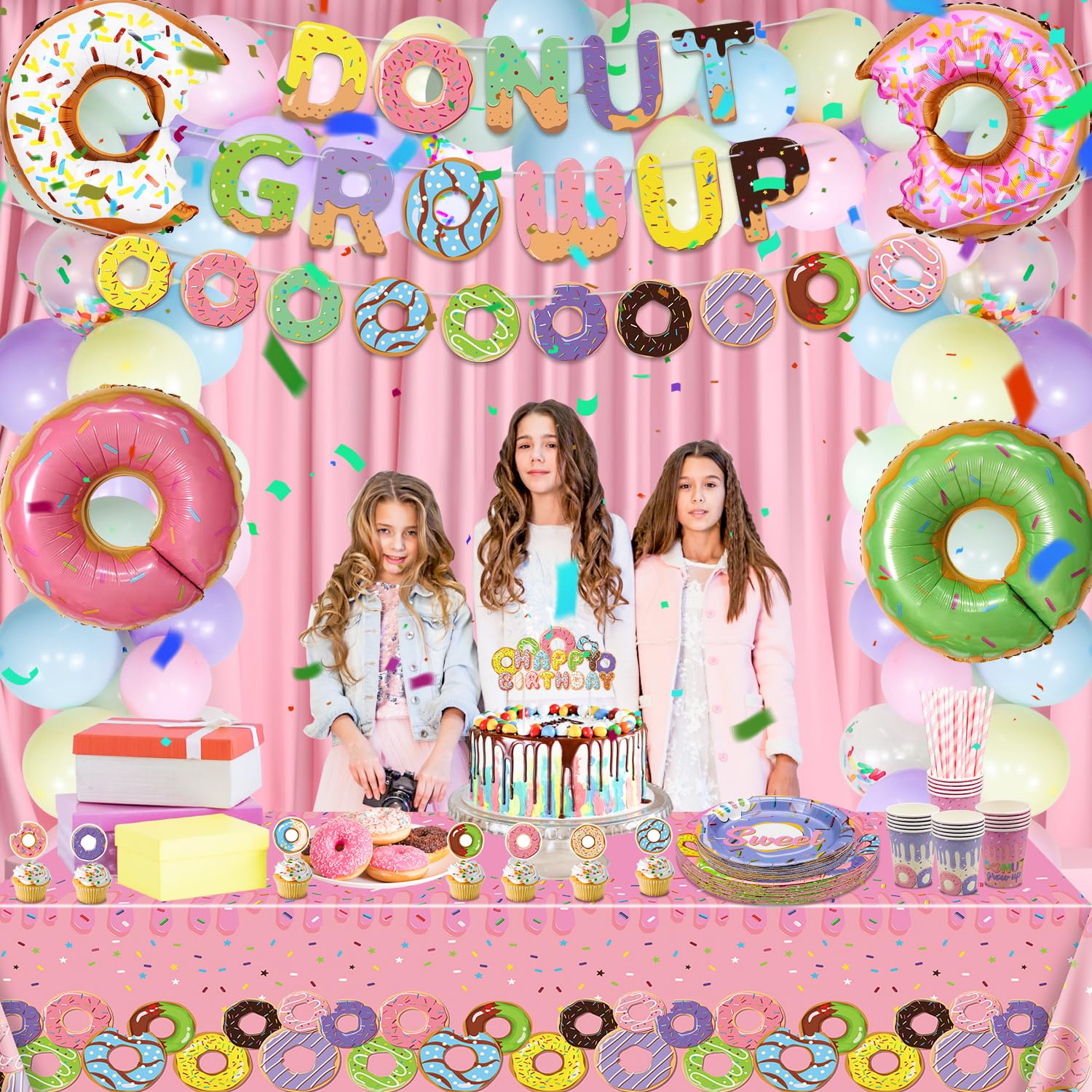 Donut Party-Dekoration Für 20 Gäste – Inkl. Teller, Servietten & Tischtuch, Süßes Motto-Set