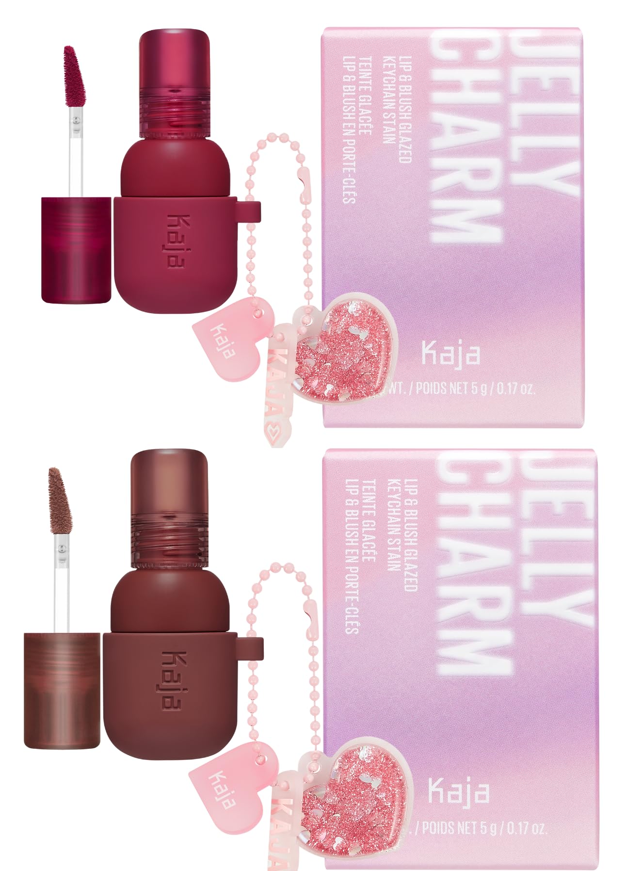 Kaja Lip & Blush Glazed Keychain Stain - Jelly Charm 01 Cherry Spritz + Lip & Blush Glazed Keychain Stain - Jelly Charm 06 Mocha Glaze Bundle