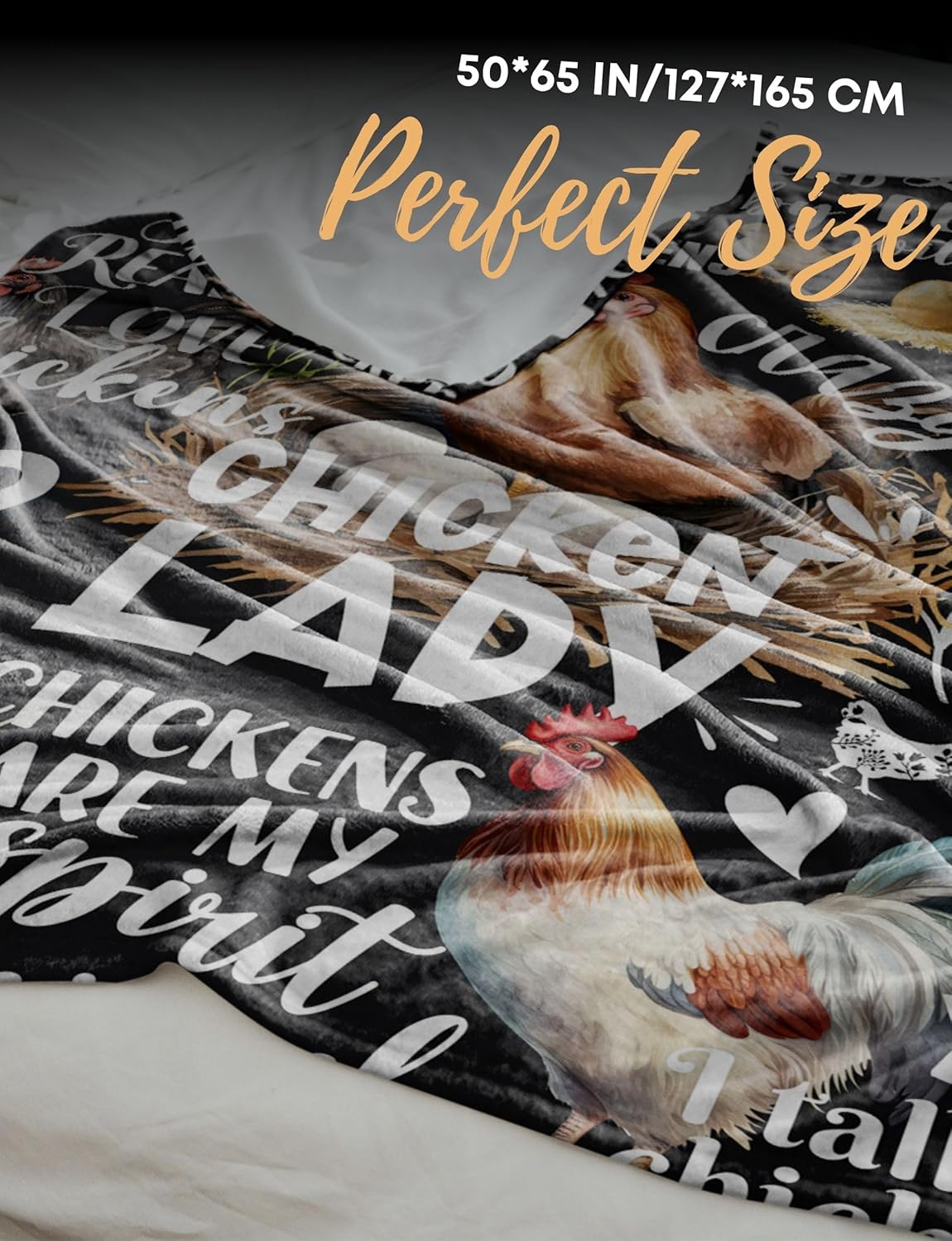 Chicken Gifts for Women, Crazy Chicken Lady Gift for Her for Birthday, Christmas, Mother's Day, 50"x 65", Black - Image 4