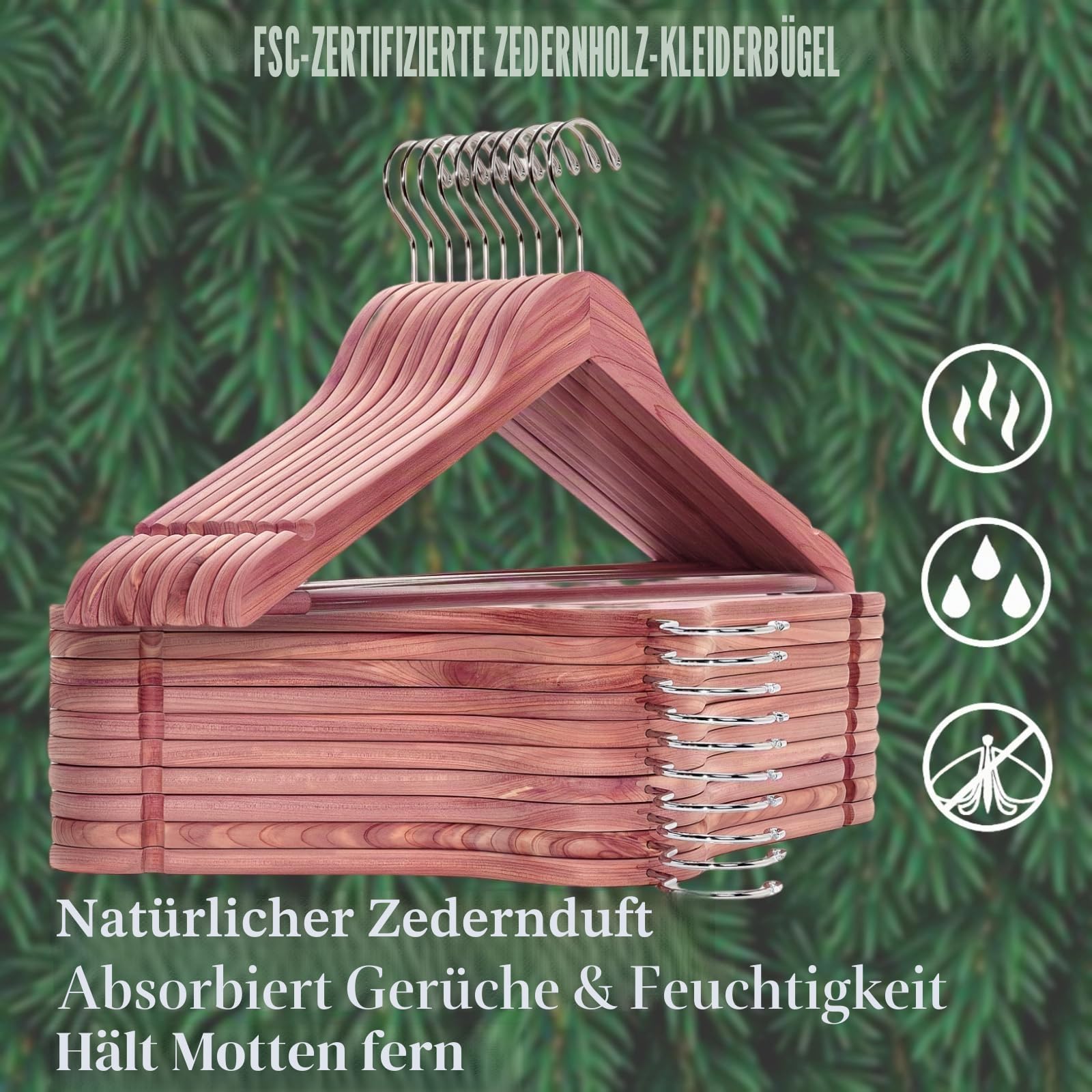 Amber Home Kleiderbügel aus amerikanischem Zedernholz, Glatte Oberfläche, für Anzug, Hemd, aromatische Zedern-Kleiderbügel mit drehbarem Haken und Kerben für Kleid, Jacke, Hose (Zeder, 16) | Kleiderbügel aus Holz mit rutschfester Hosenstange, Zedern-Kleid