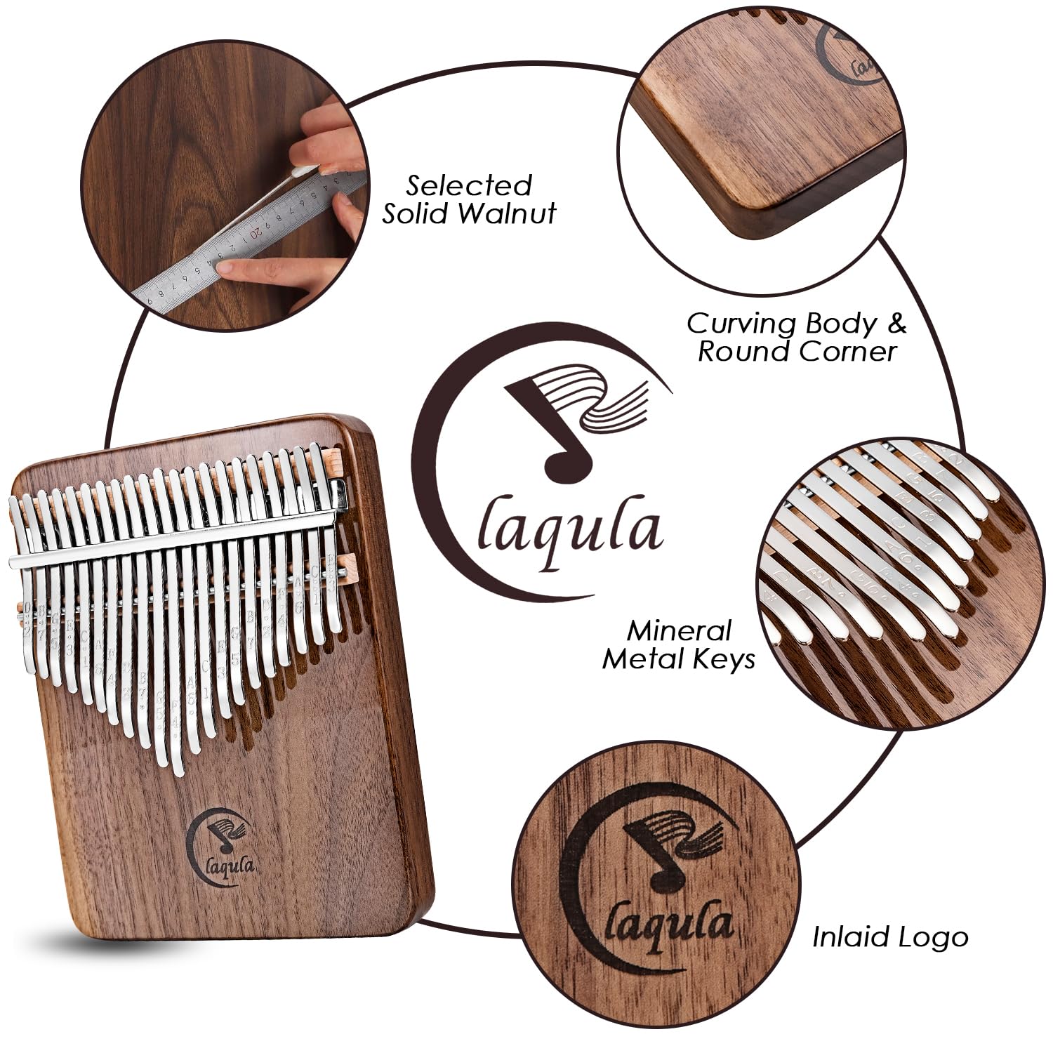 Kalimba 21 Schlüssel Daumenklavier - Tragbares Massivholz Kalimba Walnuss Finger Piano Professionelles Musikinstrument Marimbas mit Lernanleitung, Tragetasche Geschenk für Kinder Erwachsene Anfänger