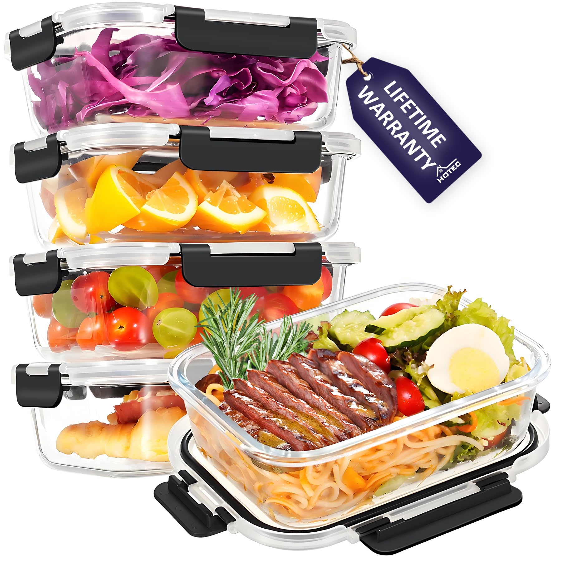 HOTEC 4-Pack Glass Food Storage Containers