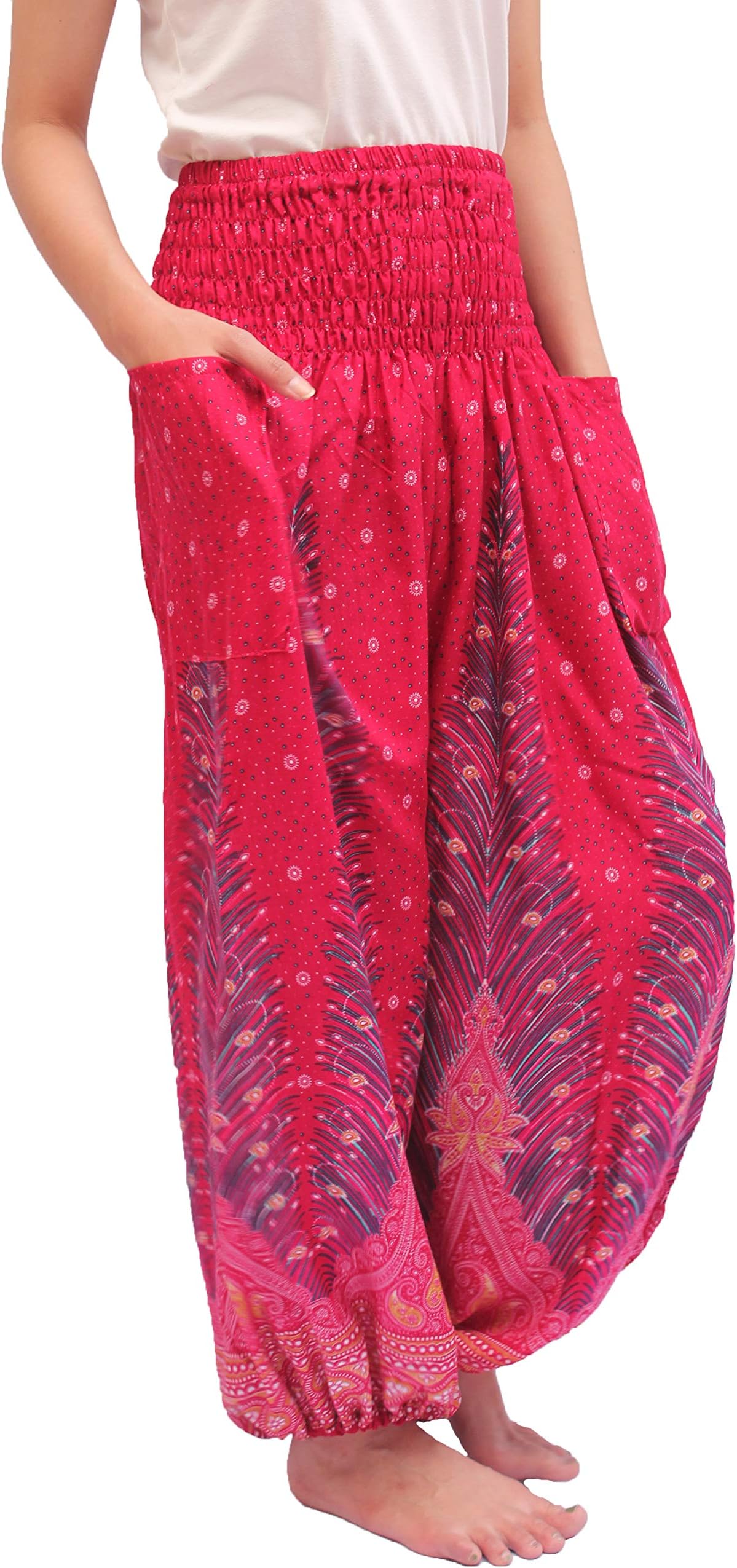 ChiangmaiThaiShop Harem Pant Yoga Bohos for Men & Women Elastic Waist Smocks Rayon