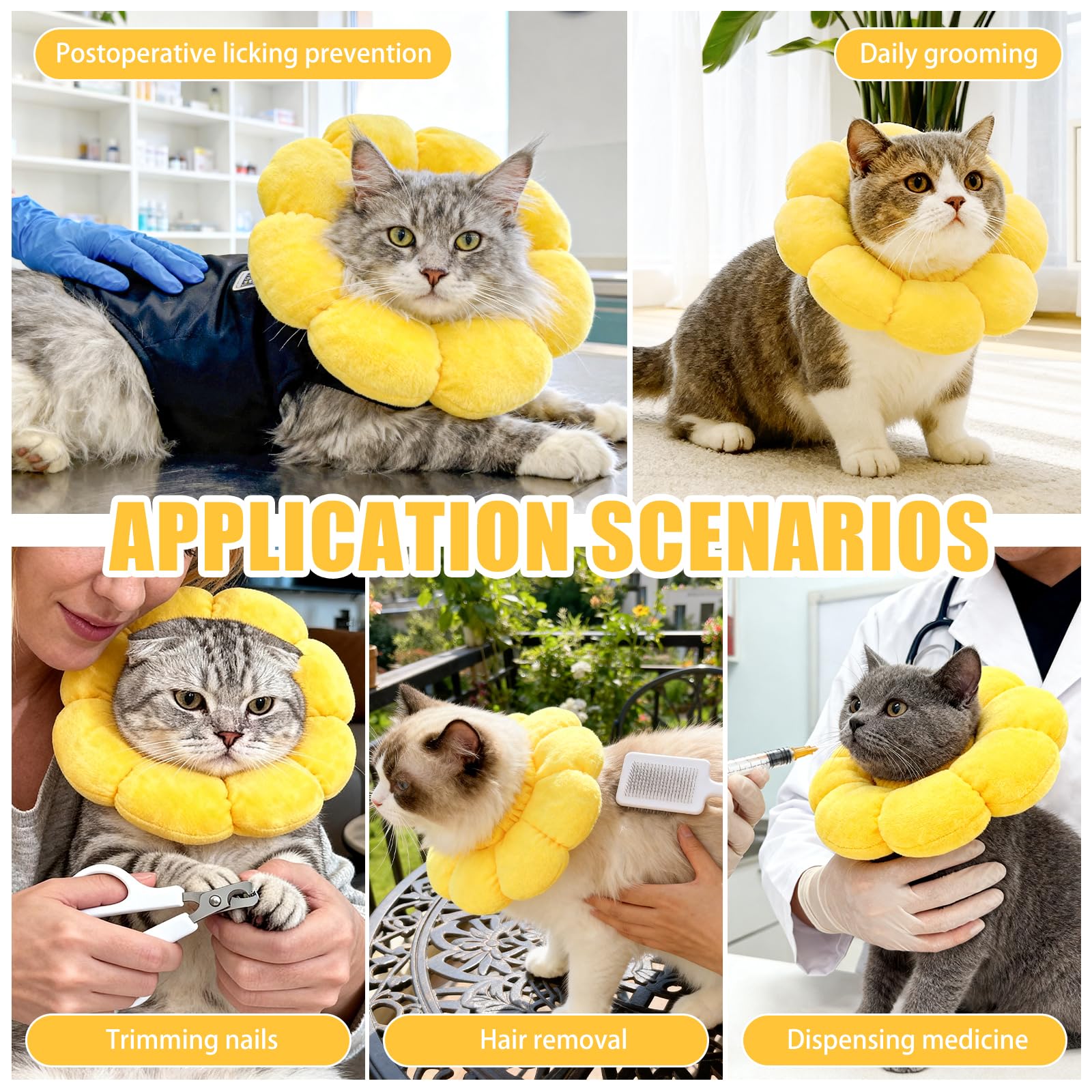 QKURT Collar de Recuperación para Gato, Collar Ajustable para Gatos Después de La Cirugía, Evitar Picaduras de y Arañazos Lesiones y Lamido, Forma de Flor
