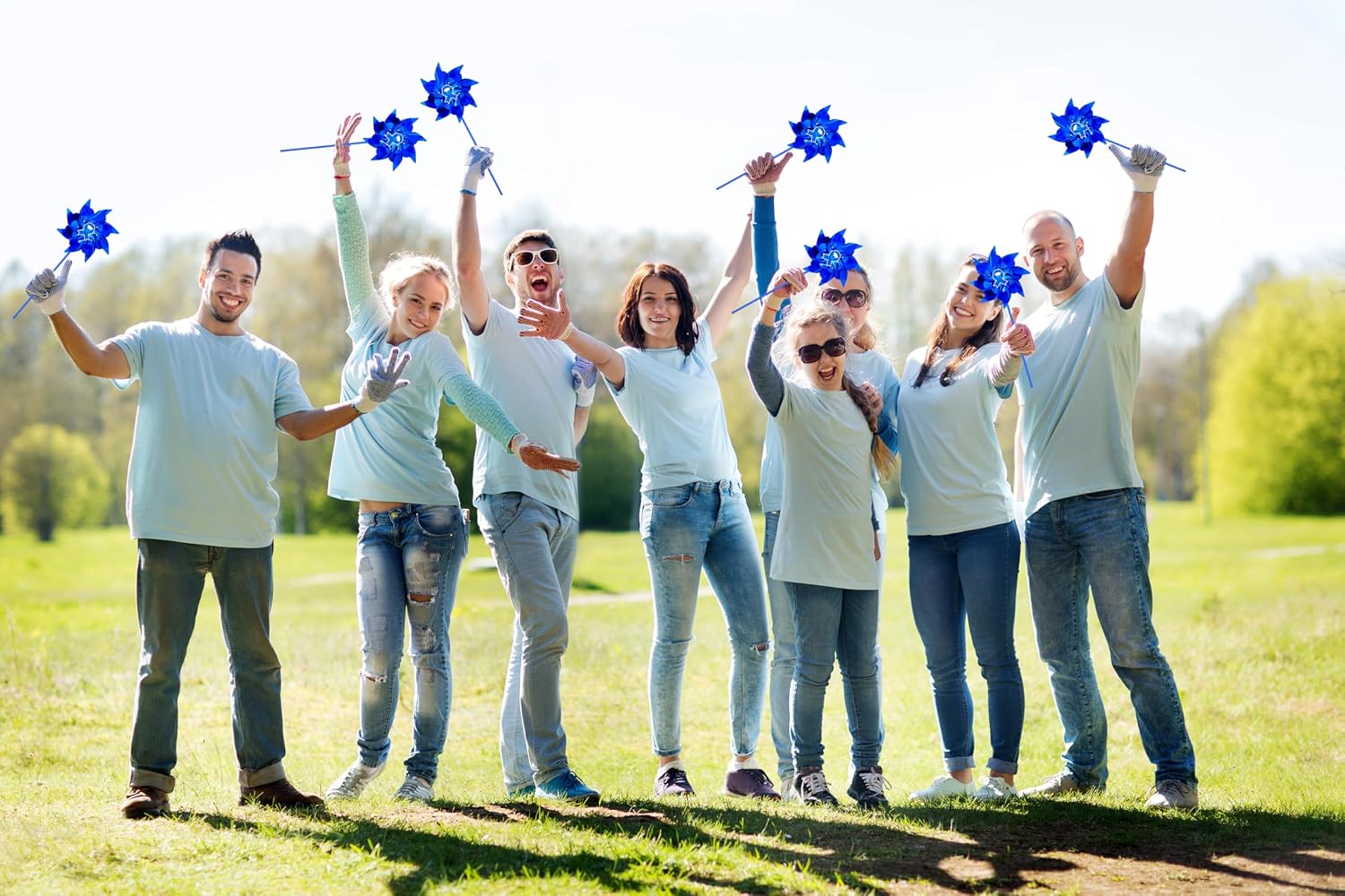 60pcs Blue Reflective Pinwheels – DIY Windmill Crafts, Bulk Pack for Garden, Yard, Outdoor Decorations