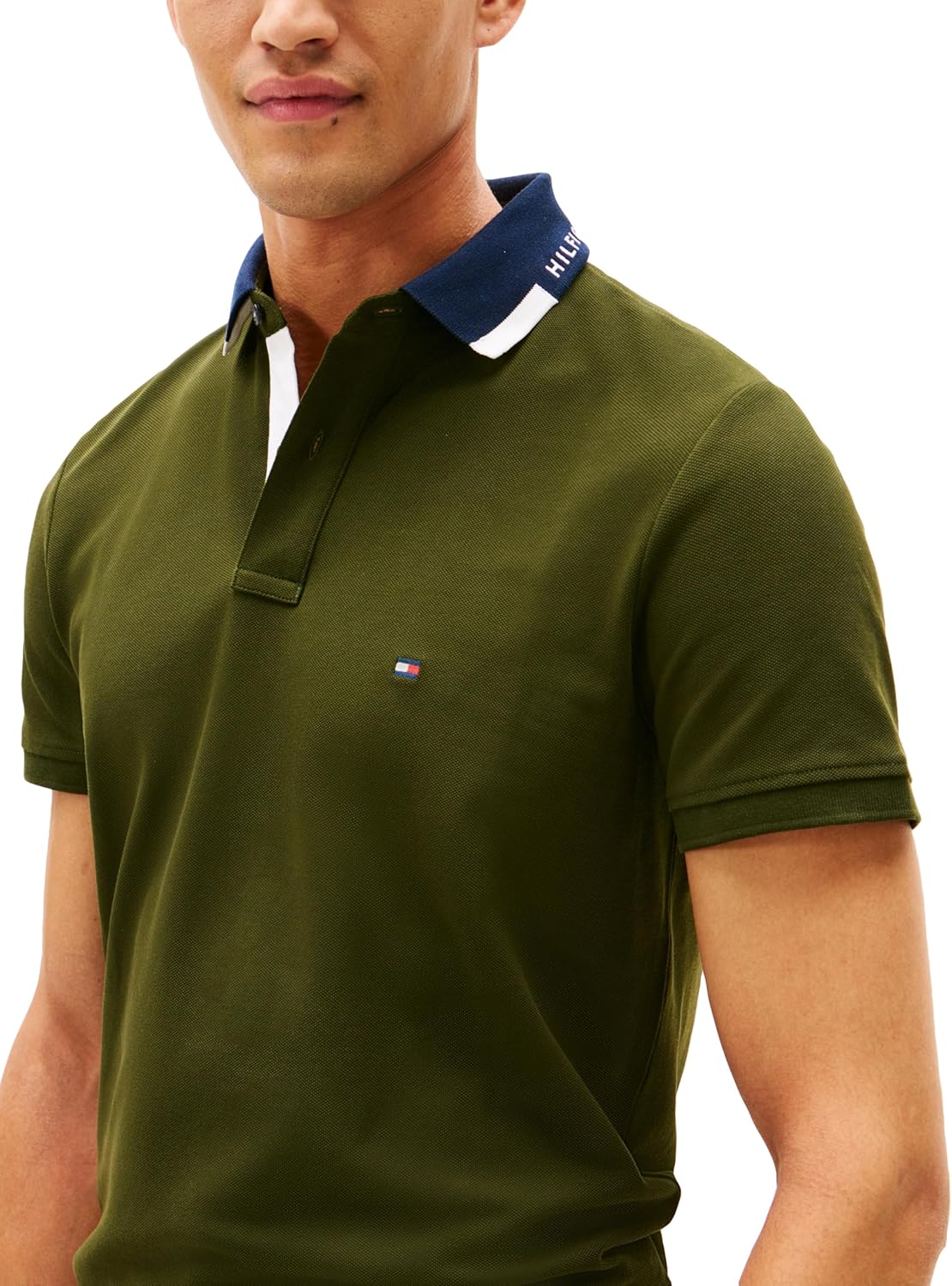 Tommy Hilfiger Men's Short Sleeve Casual Dri Fit Polo Shirts in Regular Fit with Stretch and Graphic Collar Detail