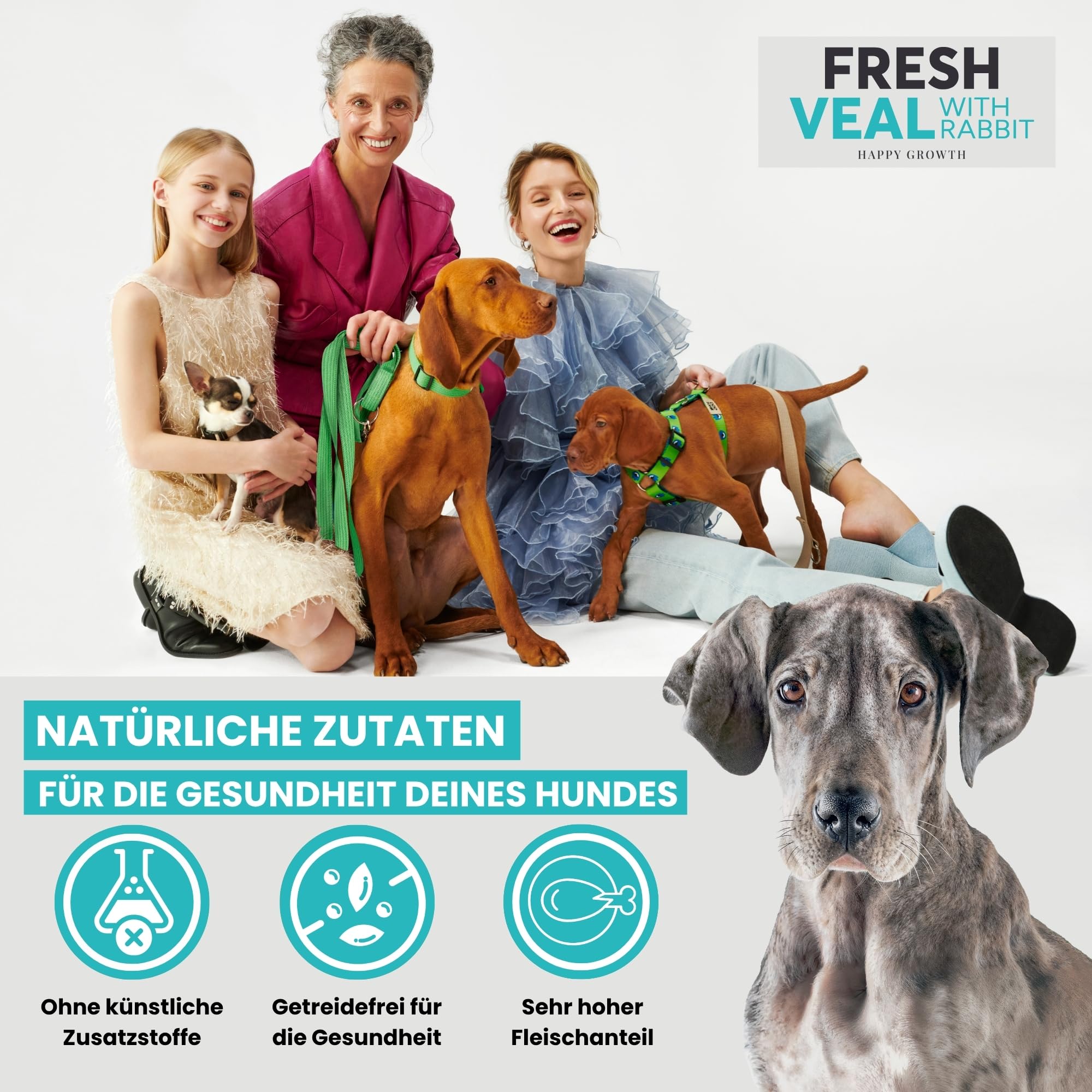 JOHN DOG Premium Welpenfutter Fresh Kalb & Kaninchen - Puppy Trockenfutter für Welpen mit 77% Fleischanteil - ohne Getreide und Huhn - Hundefutter trocken aus natürlichen Zutaten 12kg