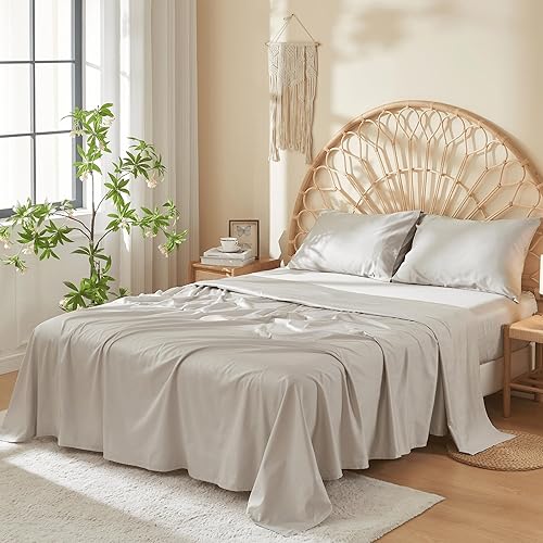 DOZ - Juego de sábanas de 100 % algodón de fibra larga, tejido de satén suave, suaves, transpirables, refrescantes, comodidad de hotel, duradero, 3