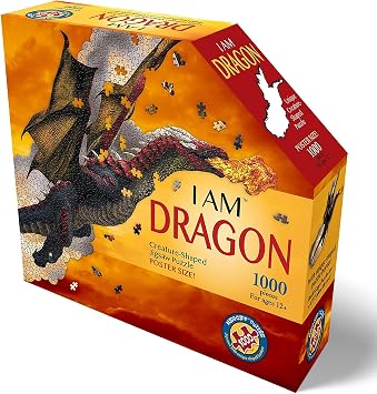 Madd Capp I Am Dragon - 1000 Piece Dragon Shaped Jigsaw Puzzle, 41x20 Finished Size, Includes Educational Fun Fact Booklet, Fantasy Puzzle